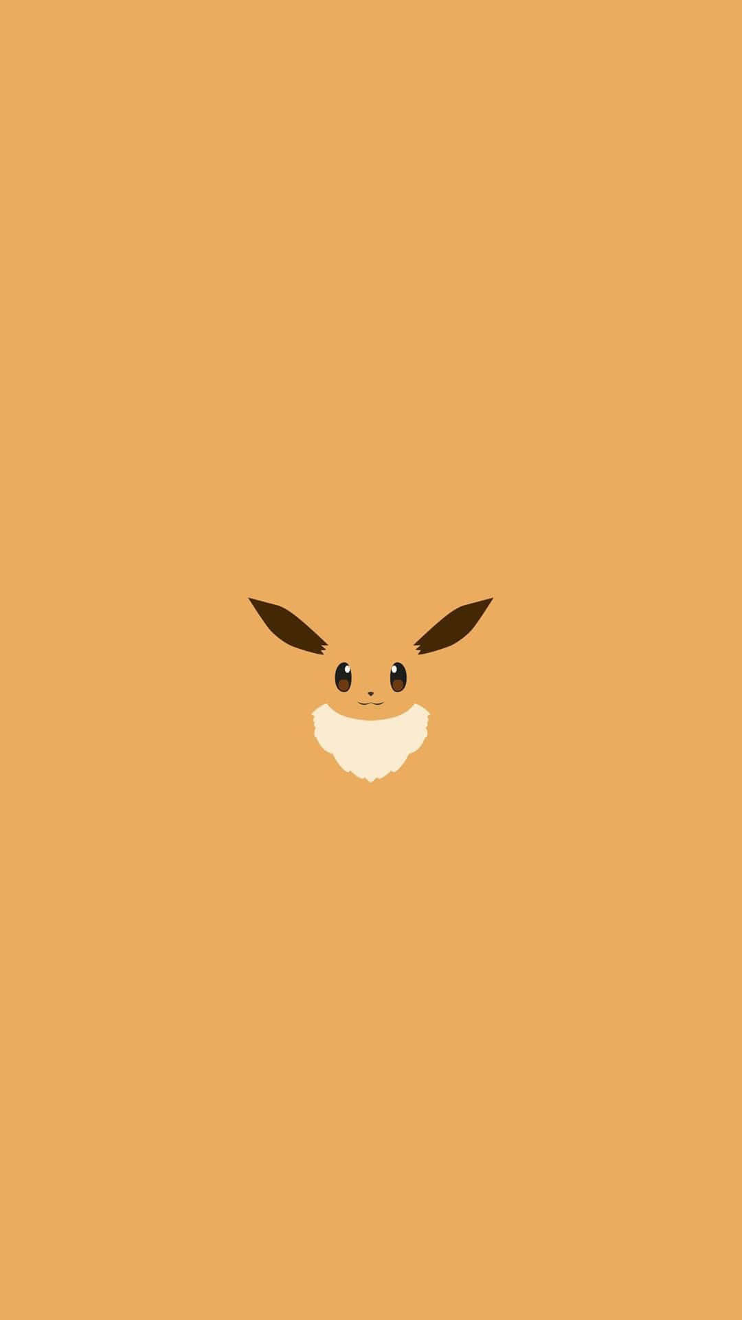 Pokemon Characters 桌布 壁紙 — 伊布從純橙色背景中探頭出來的極簡插圖。
