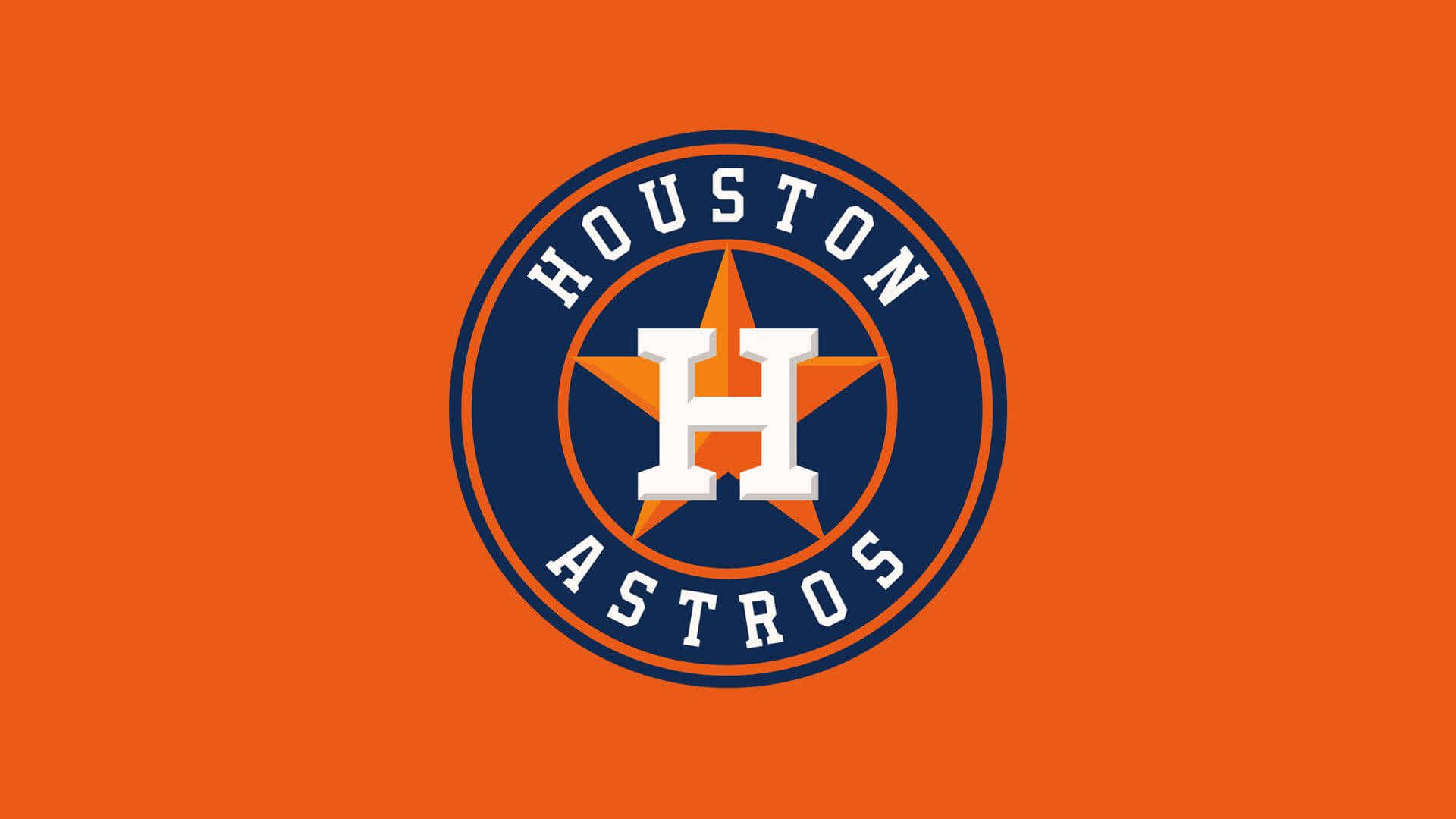 Astros 桌布 壁紙 — 休士頓太空人棒球標誌居中於純橙色背景上，帶有海軍藍圓形徽章和白色字體。