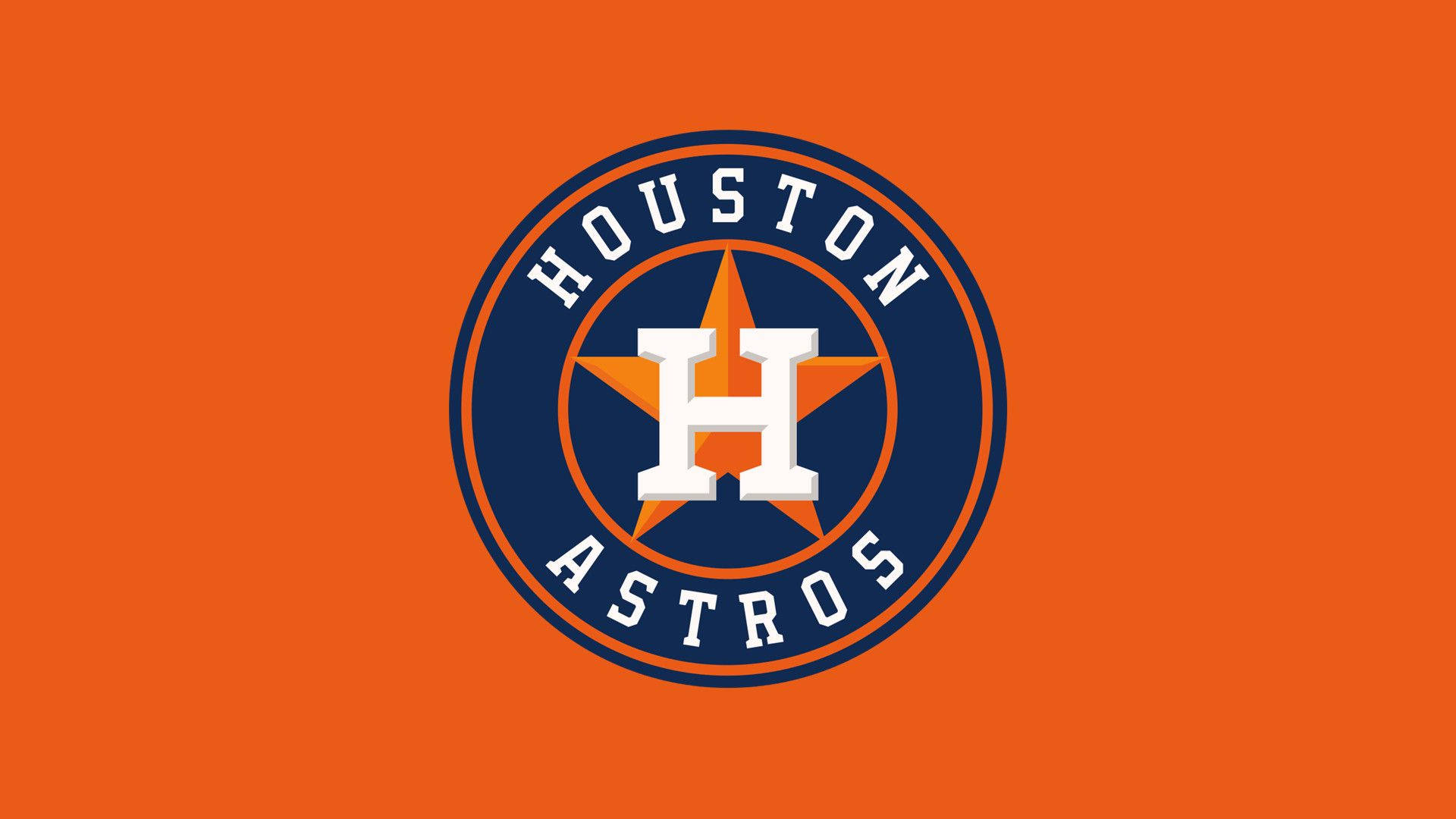 Astros 桌布 壁紙 — 休士頓太空人棒球標誌居中於純橙色背景上，採用大膽的海軍藍和白色設計。