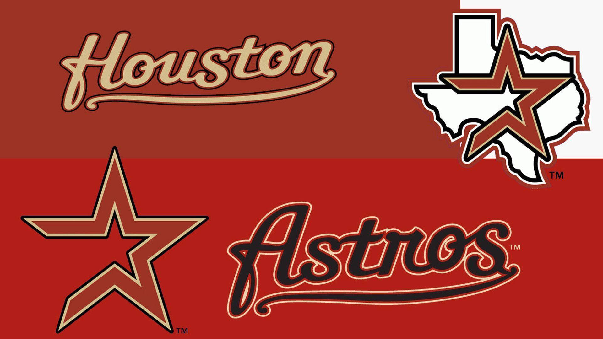 Astros 桌布 壁紙 — 休士頓太空人棒球隊標誌在紅色背景上展示，帶有星星和德克薩斯州圖案。