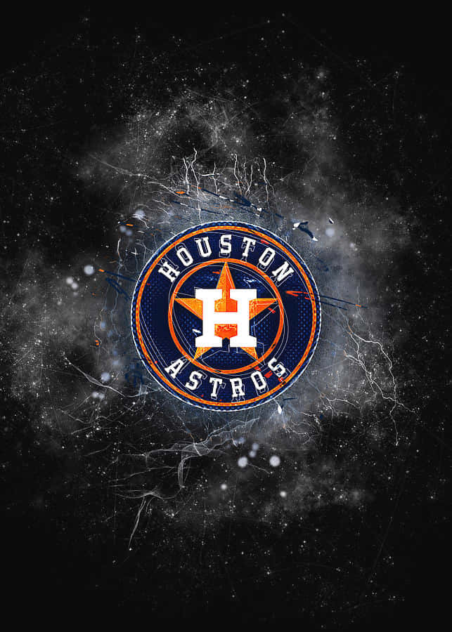Astros 桌布 壁紙 — 休士頓太空人標誌在帶有白色閃電和星塵的宇宙黑色背景上迸發能量。