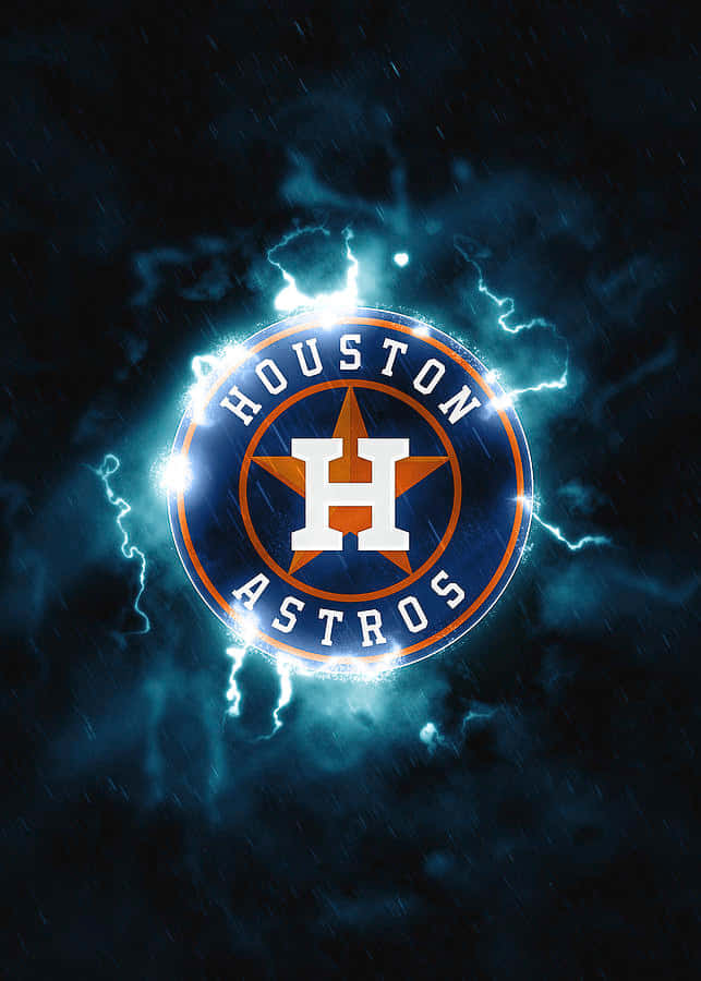 Astros 桌布 壁紙 — 休士頓太空人標誌在暴風雨般的深藍色背景上，伴隨著電光閃爍。
