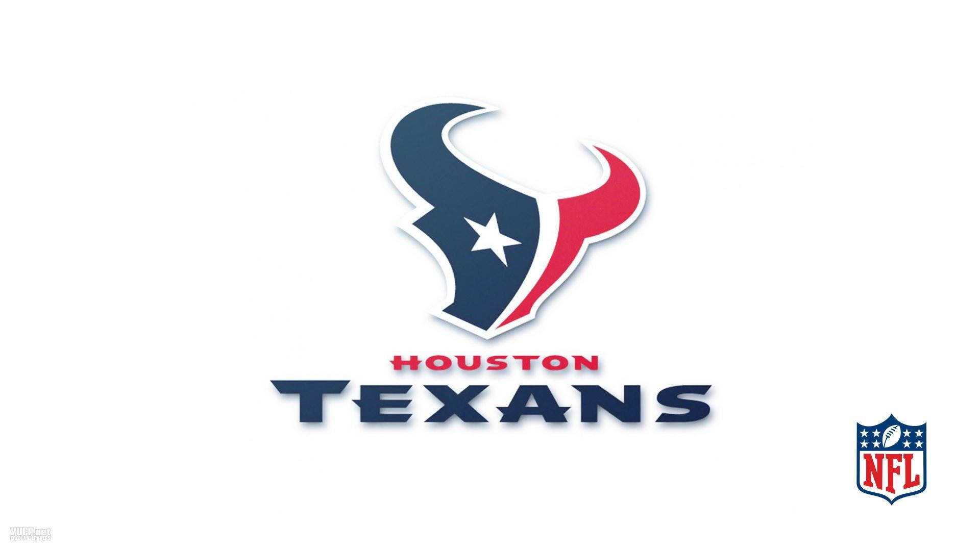 Texans 桌布 壁紙 — 休士頓德州人NFL標誌，藍、紅、白色公牛頭和星星，純白背景。