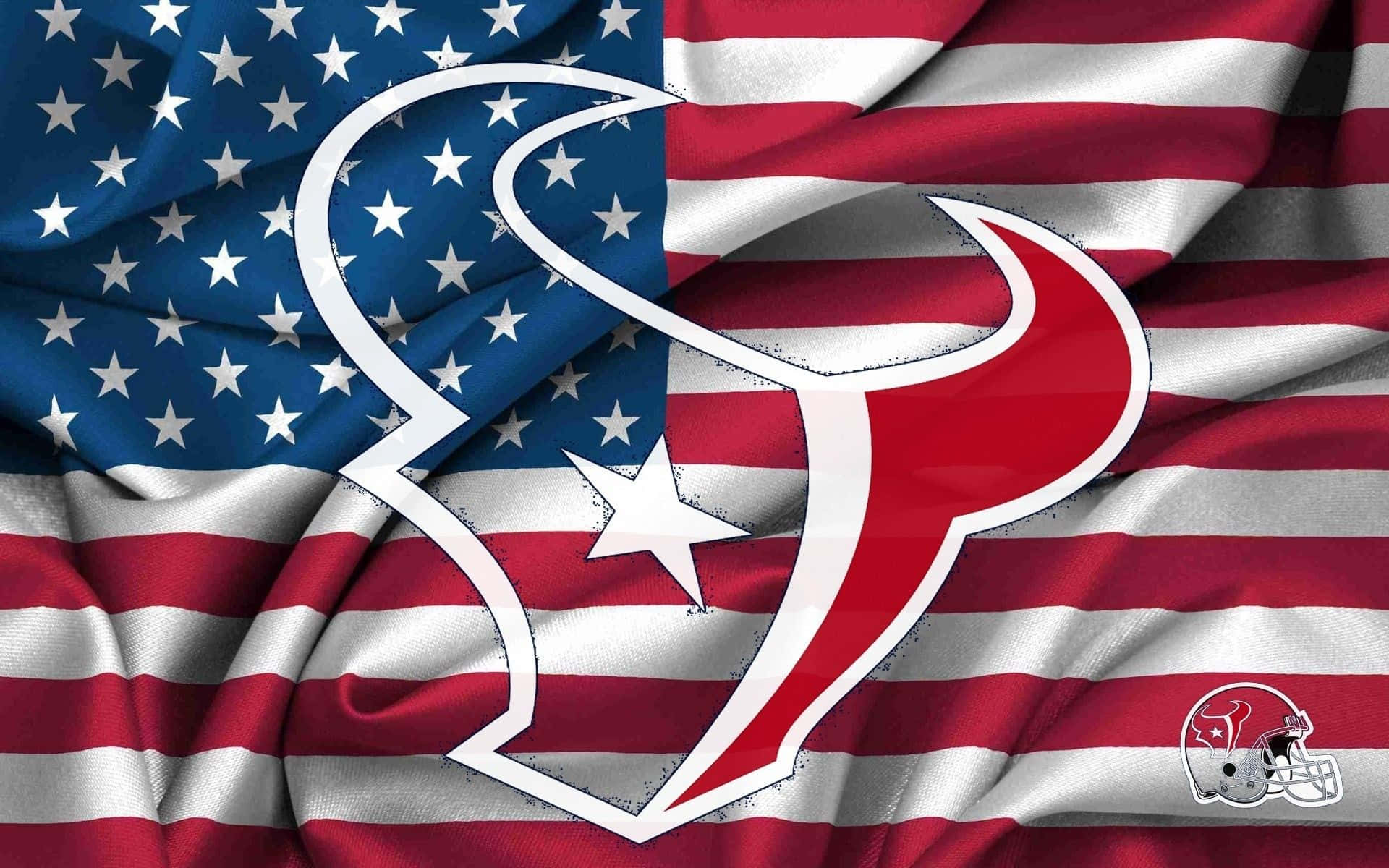 Veterans Day 桌布 壁紙 — 休士頓德州人隊標誌疊加在飄揚的美國國旗上，帶有星星和條紋。