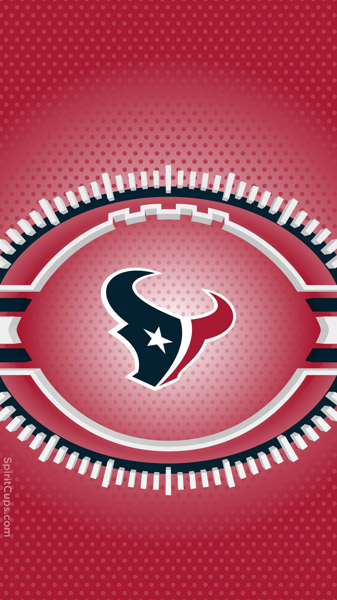 Texans 桌布 壁紙 — 休士頓德州人隊標誌置於一個風格化的足球中央，帶有紅色漸變背景和半色調圓點圖案。