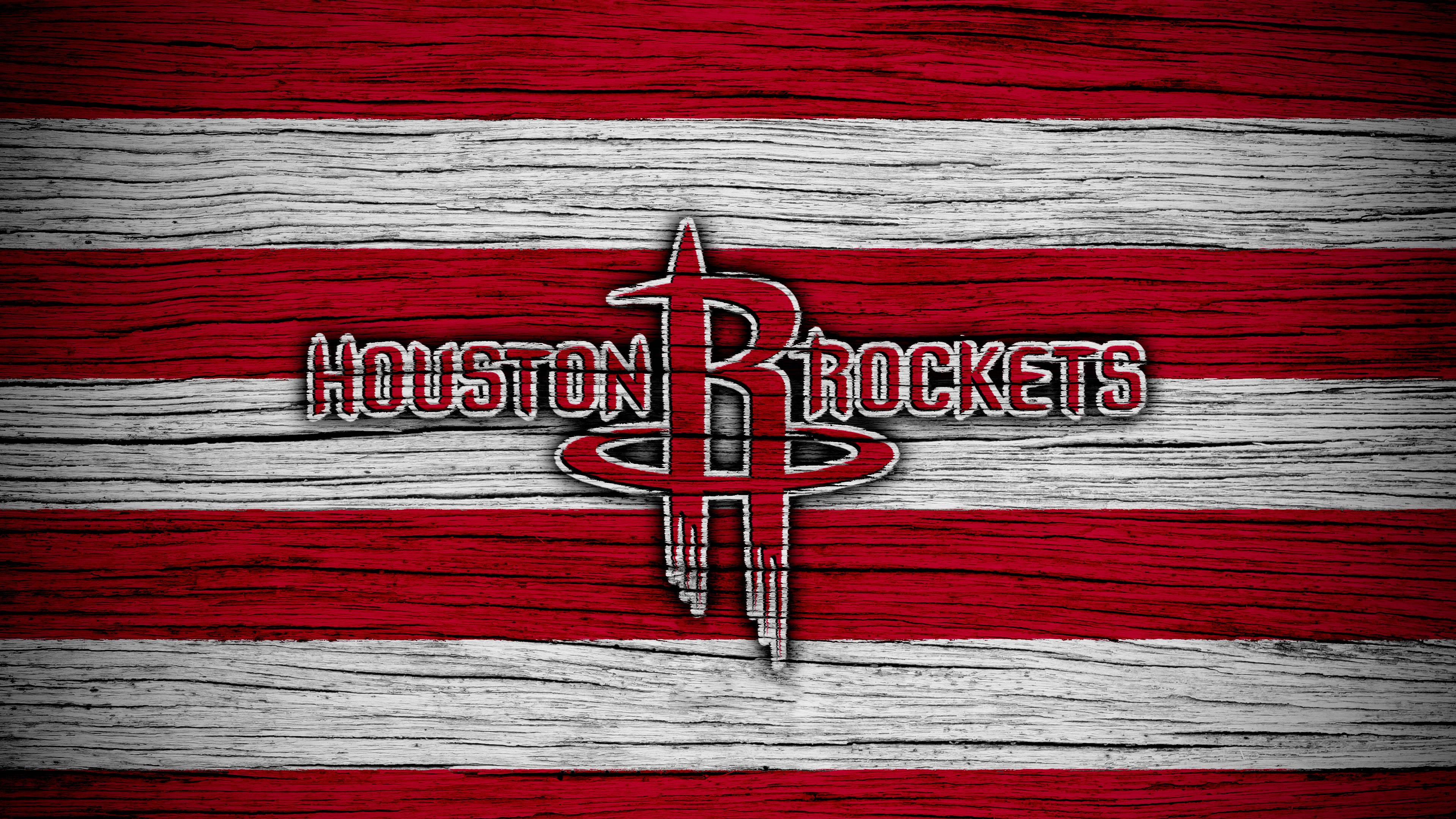Houston Rockets 桌布 壁紙 — 休士頓火箭隊標誌以紅白條紋呈現於風化木紋質感上。