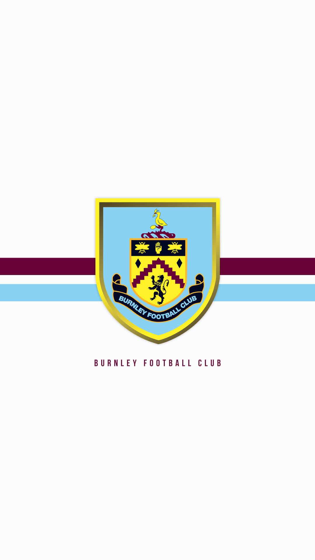 Burnley Fc 桌布 壁紙 — 伯恩利足球俱樂部徽章置中於白色背景上，帶有栗色和淺藍色橫條紋。