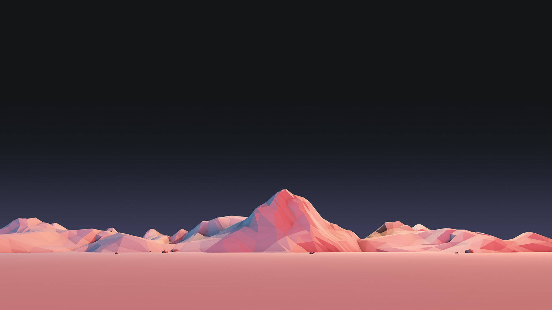 vector 桌布 壁紙 — 低多邊形山脈在深色漸變天空的映襯下散發出粉紅色和紫色的光芒。