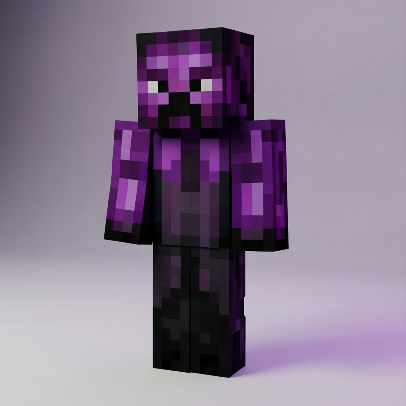 來自Minecraft的紫色和黑色像素化終界使者角色。