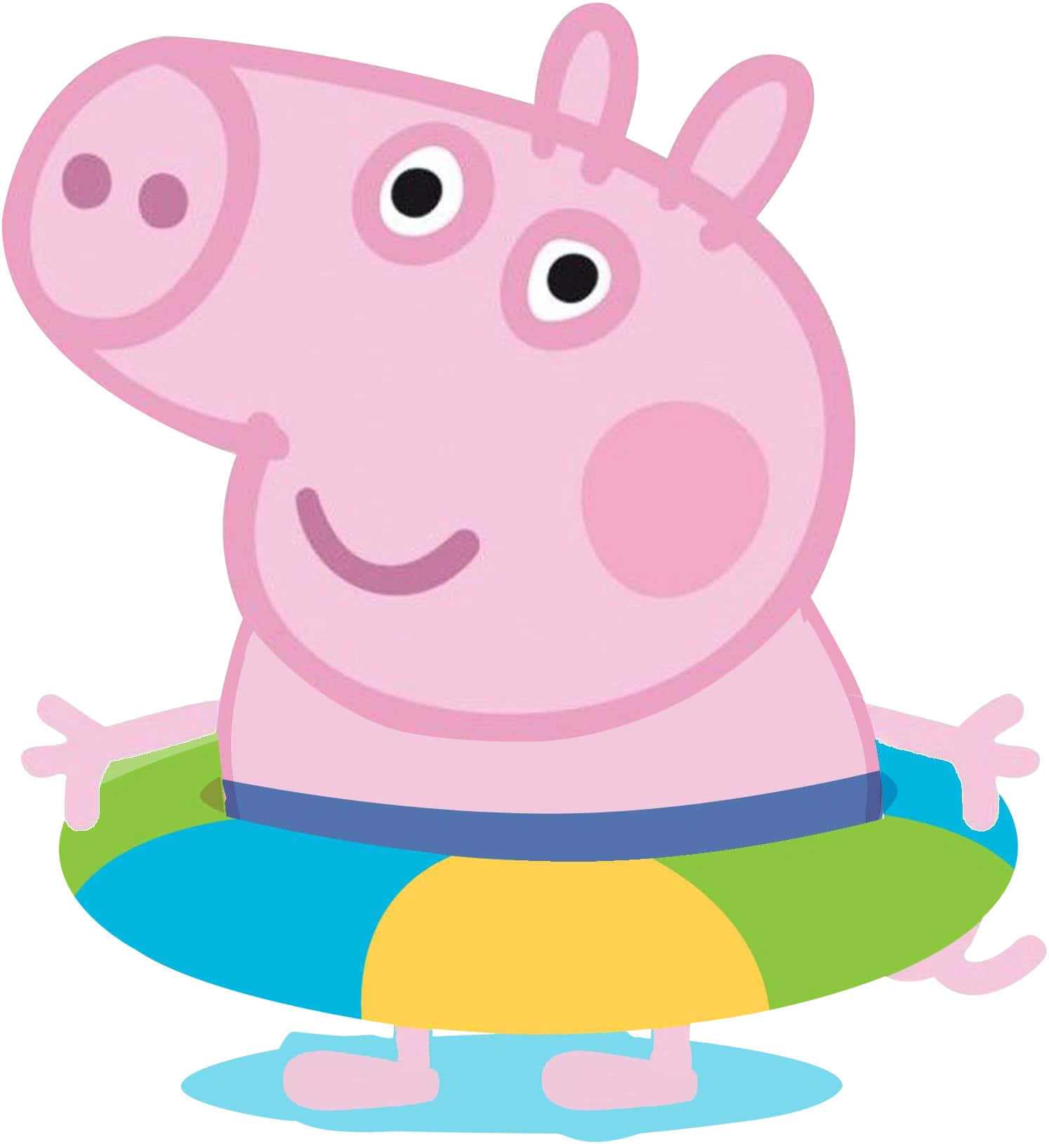 George Pig 桌布 壁紙 — 佩佩豬在淺水中漂浮在一個色彩繽紛的充氣圈上，開心地微笑。