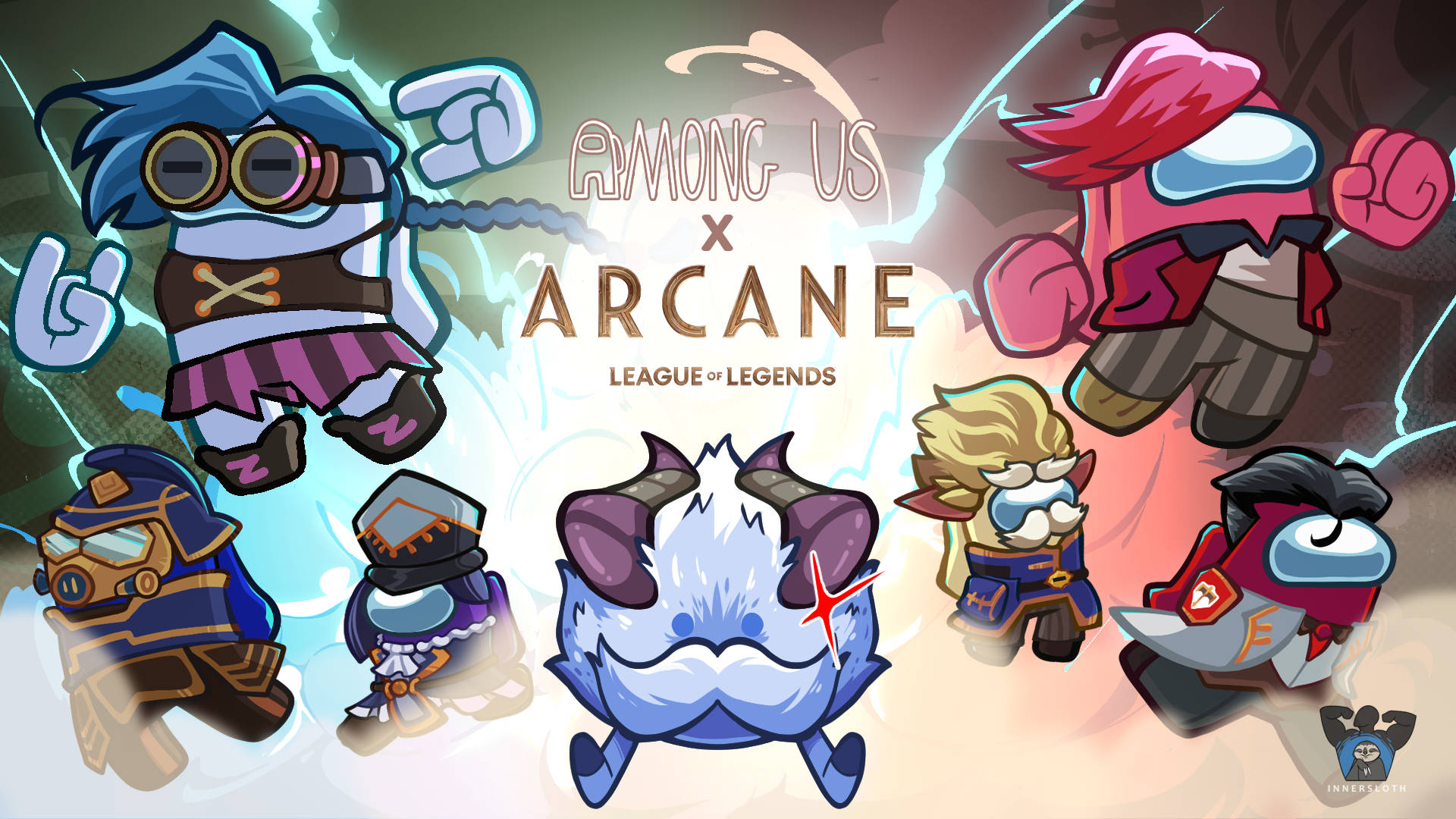 來自 Among Us 和 Arcane League of Legends 的遊戲跨界角色，Q 版風格。
