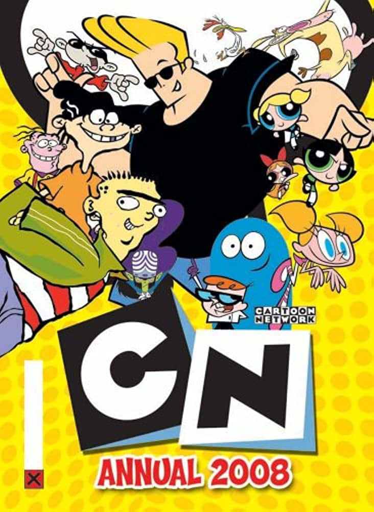 卡通頻道 桌布 壁紙 — 來自 Cartoon Network Annual 2008 的鮮豔卡通角色在搶眼的黃色圓點背景前充滿活力地擺出姿勢。