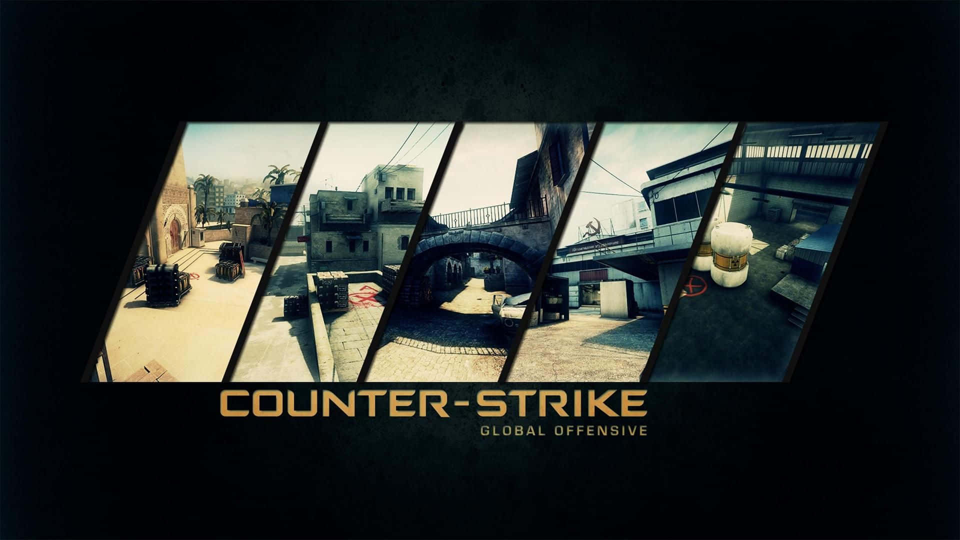 高清 桌布 壁紙 — 來自《Counter-Strike Global Offensive》的城市戰鬥區域分割畫面，帶有粗糙紋理和柔和色調。