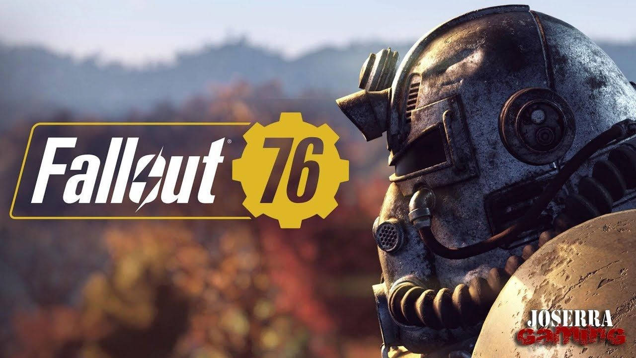 異塵餘生76 桌布 壁紙 — 來自《Fallout 76》的風化動力裝甲頭盔在模糊的秋日森林背景下佔據前景。