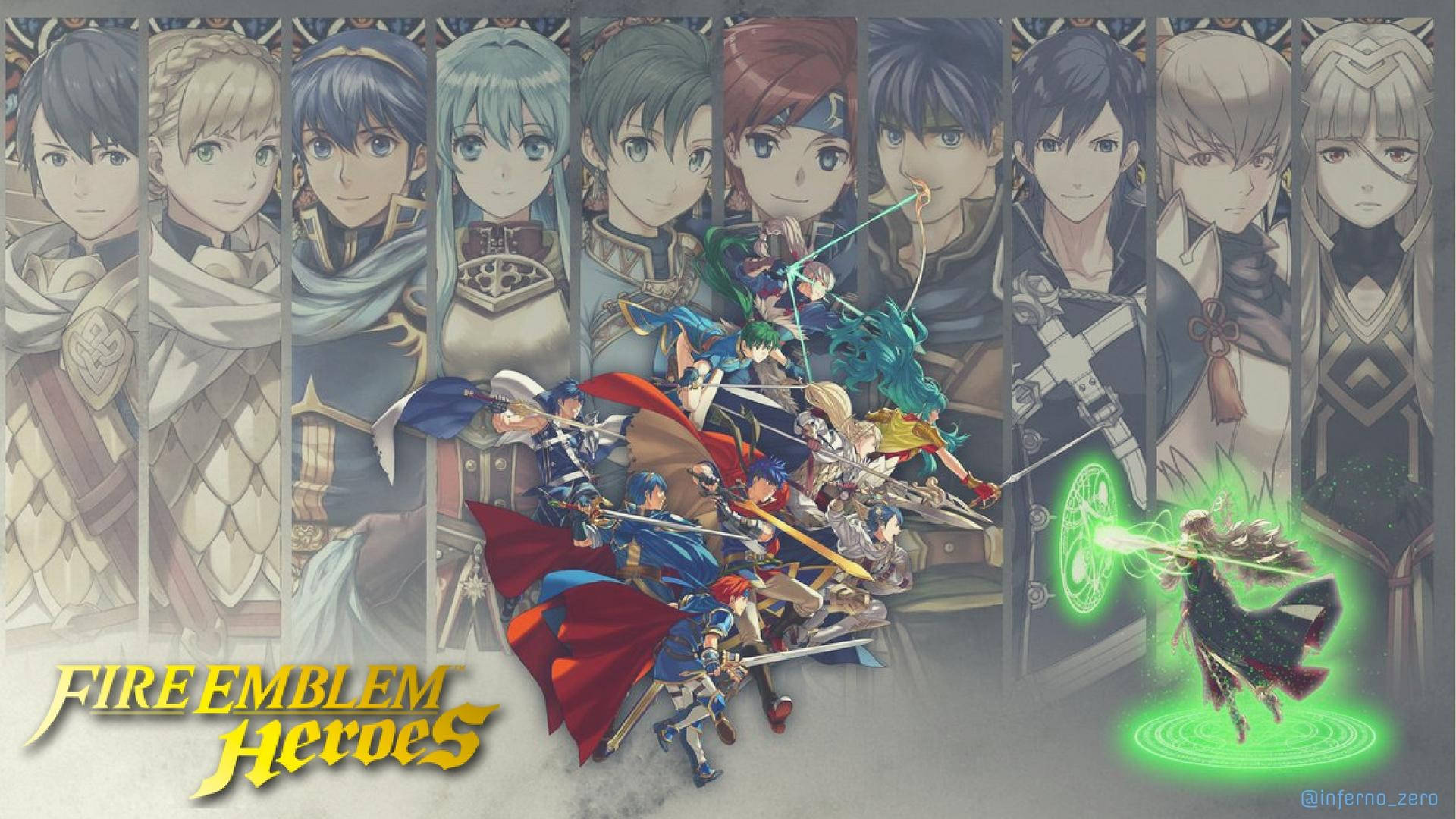《Fire Emblem Heroes》動漫角色在戰鬥中，使用發光的魔法和劍。 — Fire Emblem Warriors 壁紙