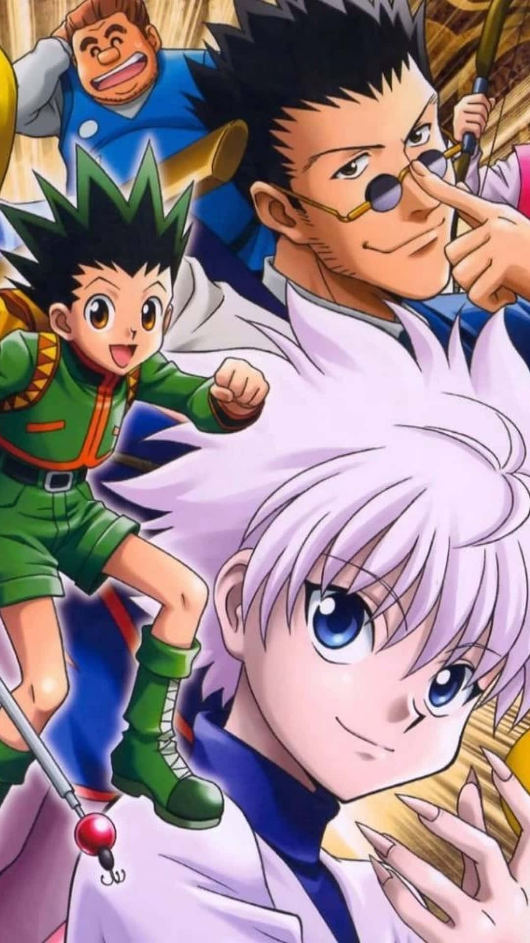 桌布 壁紙 — 來自《Hunter x Hunter》的動漫角色，擁有尖刺頭髮和富有表現力的眼睛，擺出動態姿勢。