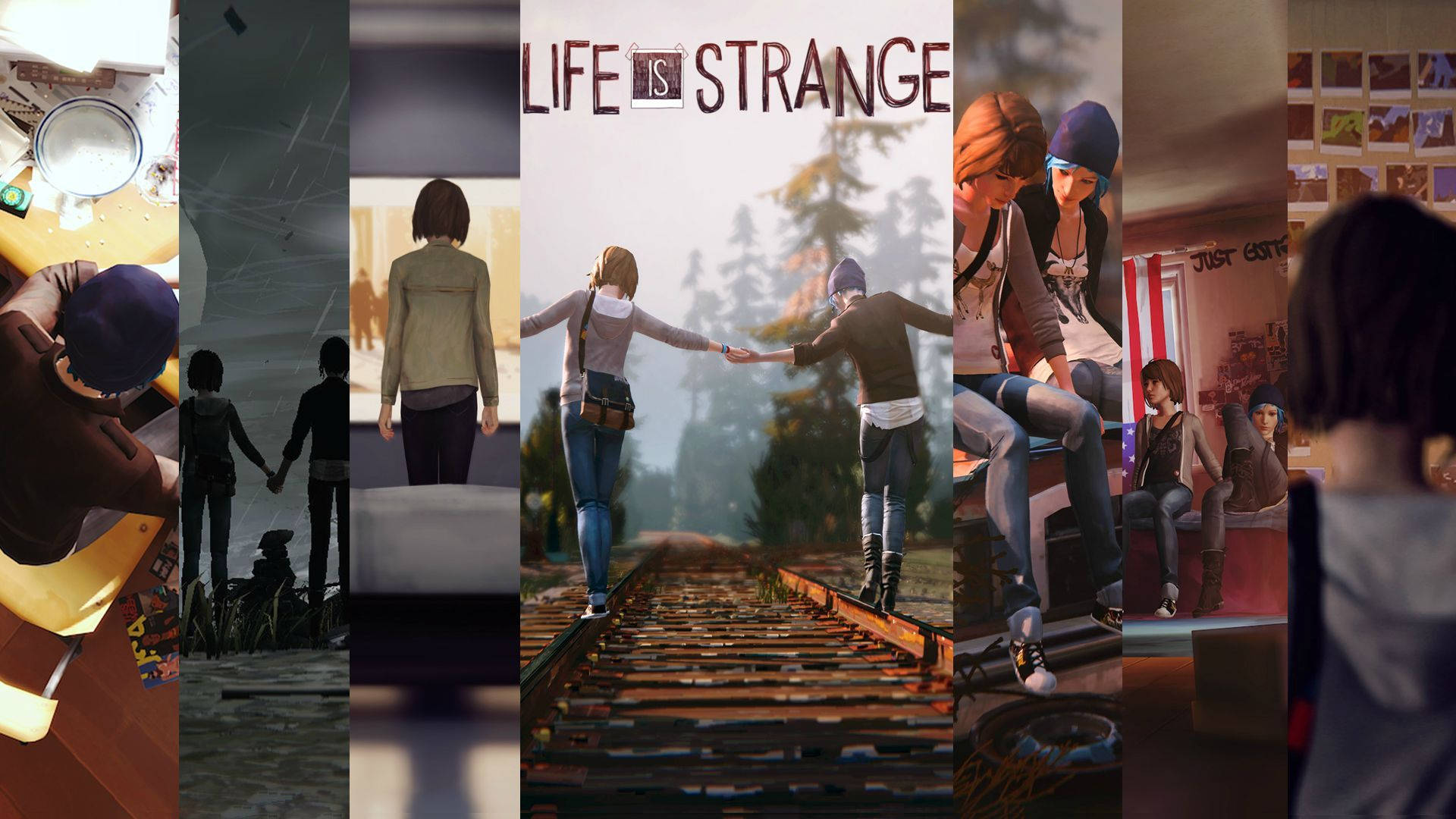 life 桌布 壁紙 — 來自《Life is Strange》的場景拼貼，展示角色在不同場景中的情感時刻。