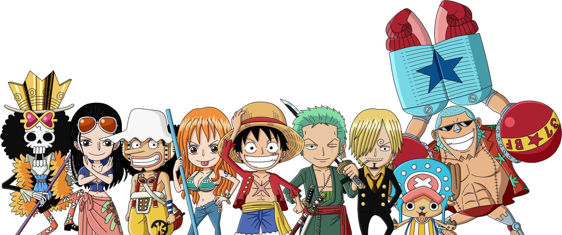 來自《One Piece》的Q版動畫海賊團一起擺姿勢。 — Q版動圖 壁紙