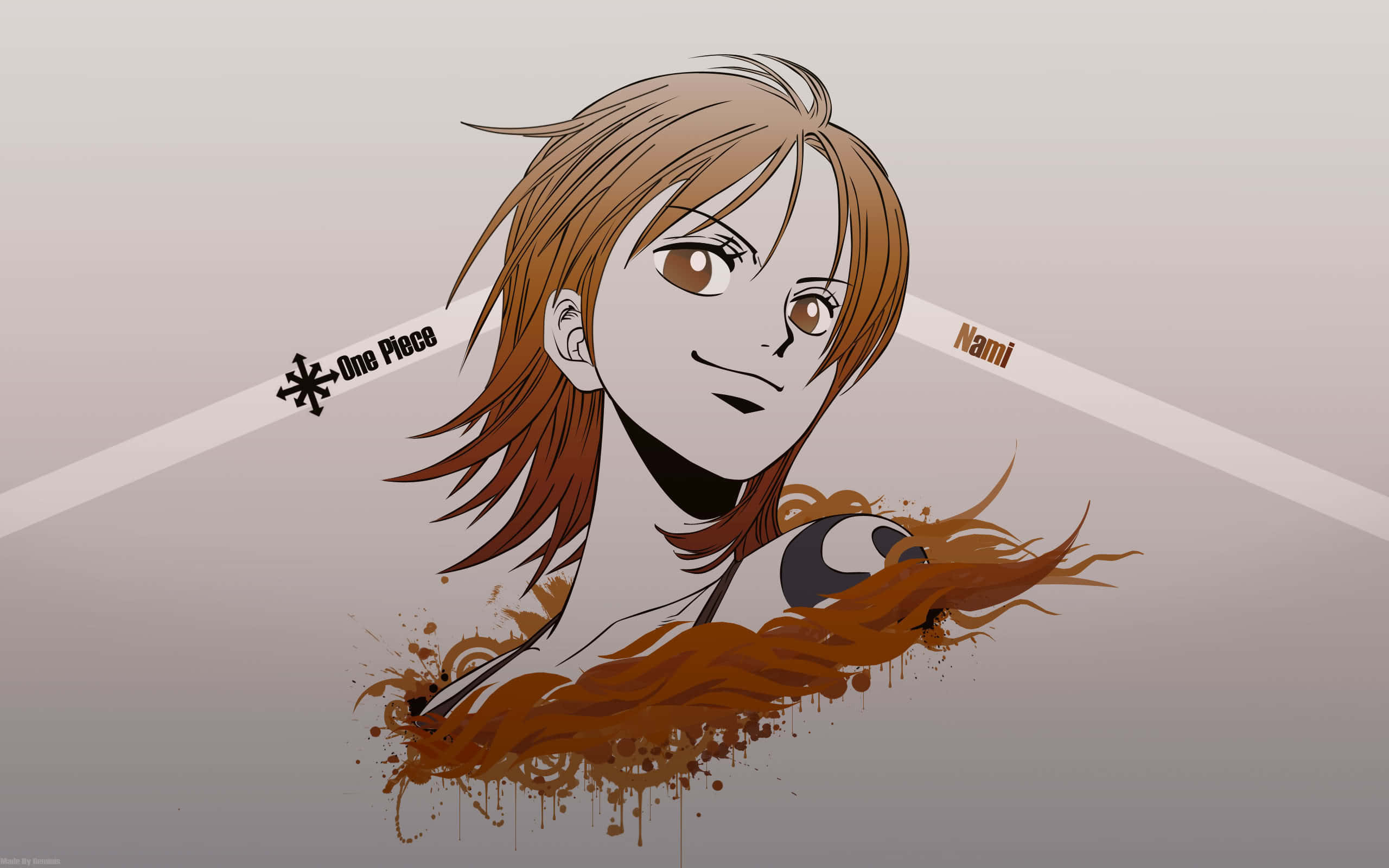 海賊王 桌布 壁紙 — 來自《One Piece》的動漫角色娜美，棕色頭髮，自信地微笑，背景為漸變色。