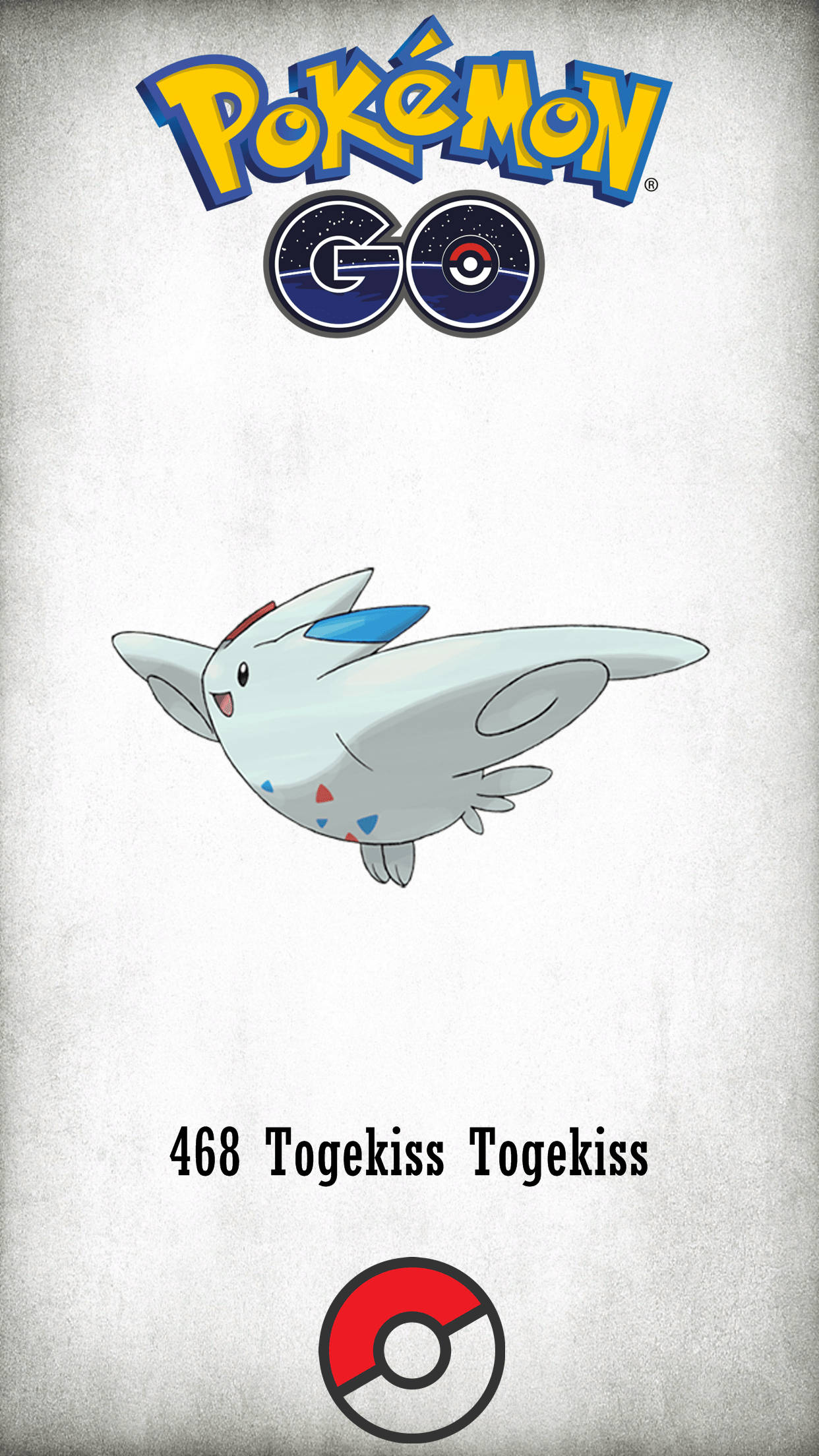 寶可夢 桌布 壁紙 — 來自 Pokémon GO 的風格化 Togekiss 寶可夢卡，帶有編號和精靈球標誌，背景為紋理灰色。
