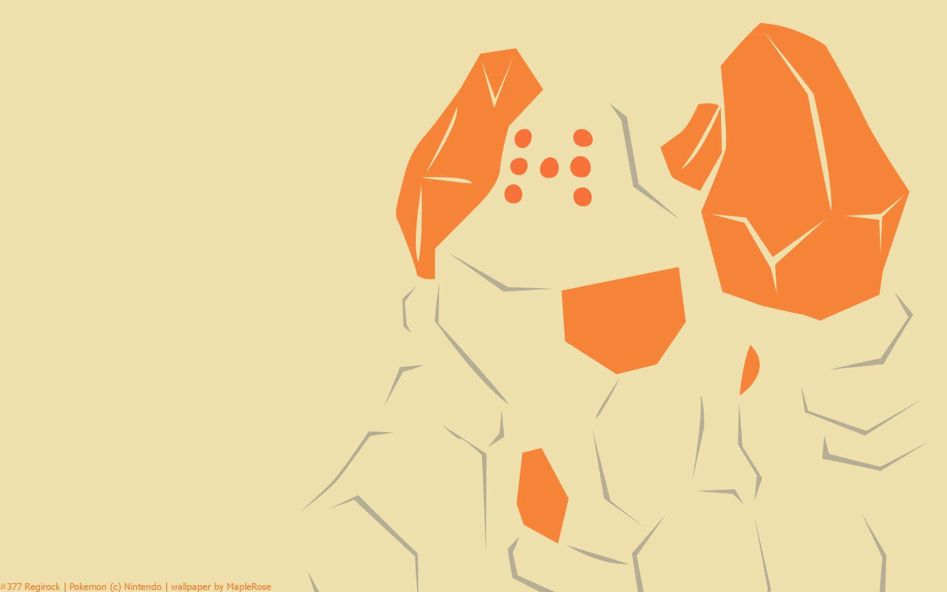 寶可夢 桌布 壁紙 — 來自 Pokémon 的雷吉洛克極簡風格插圖，米色背景上帶有橙色幾何岩石結構。