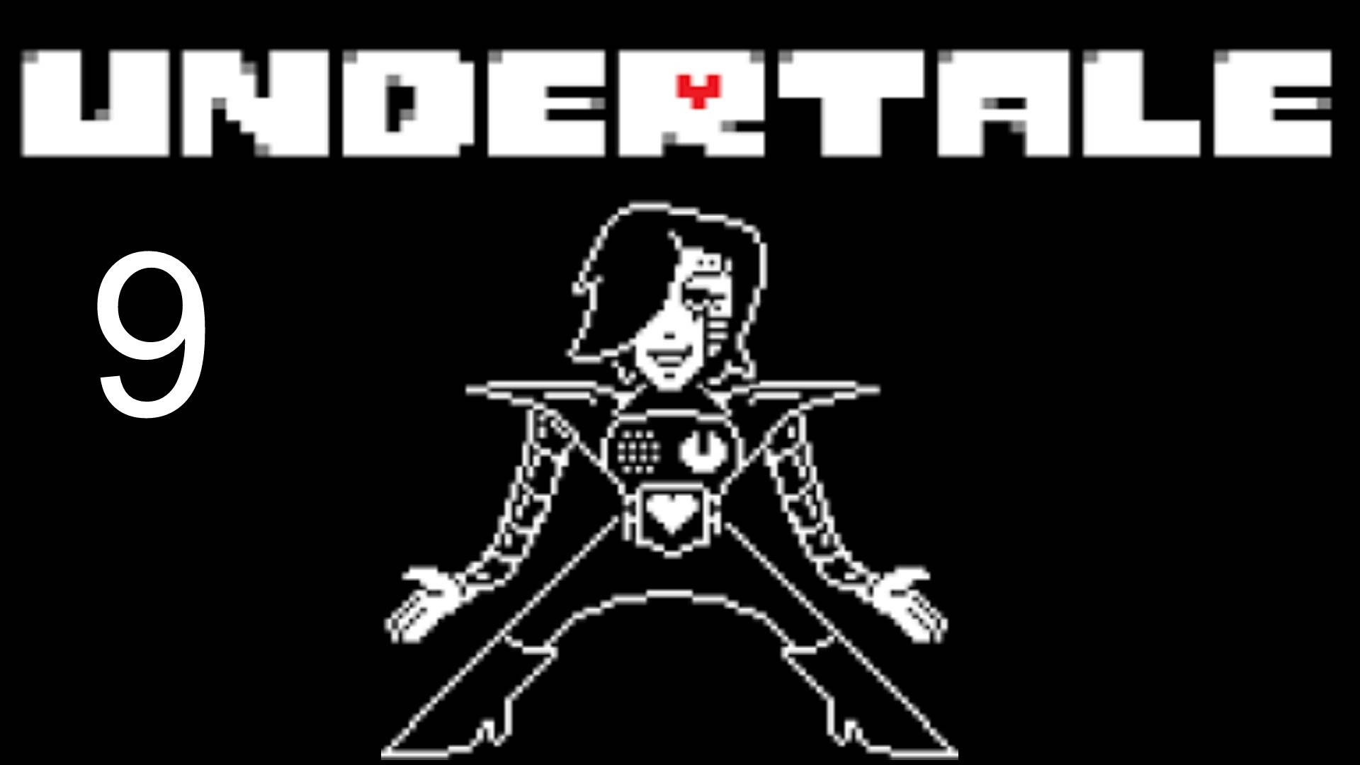 Mettaton 桌布 壁紙 — 來自 Undertale 的像素藝術角色交叉雙臂站在黑色背景上，帶有遊戲標題和數字九。
