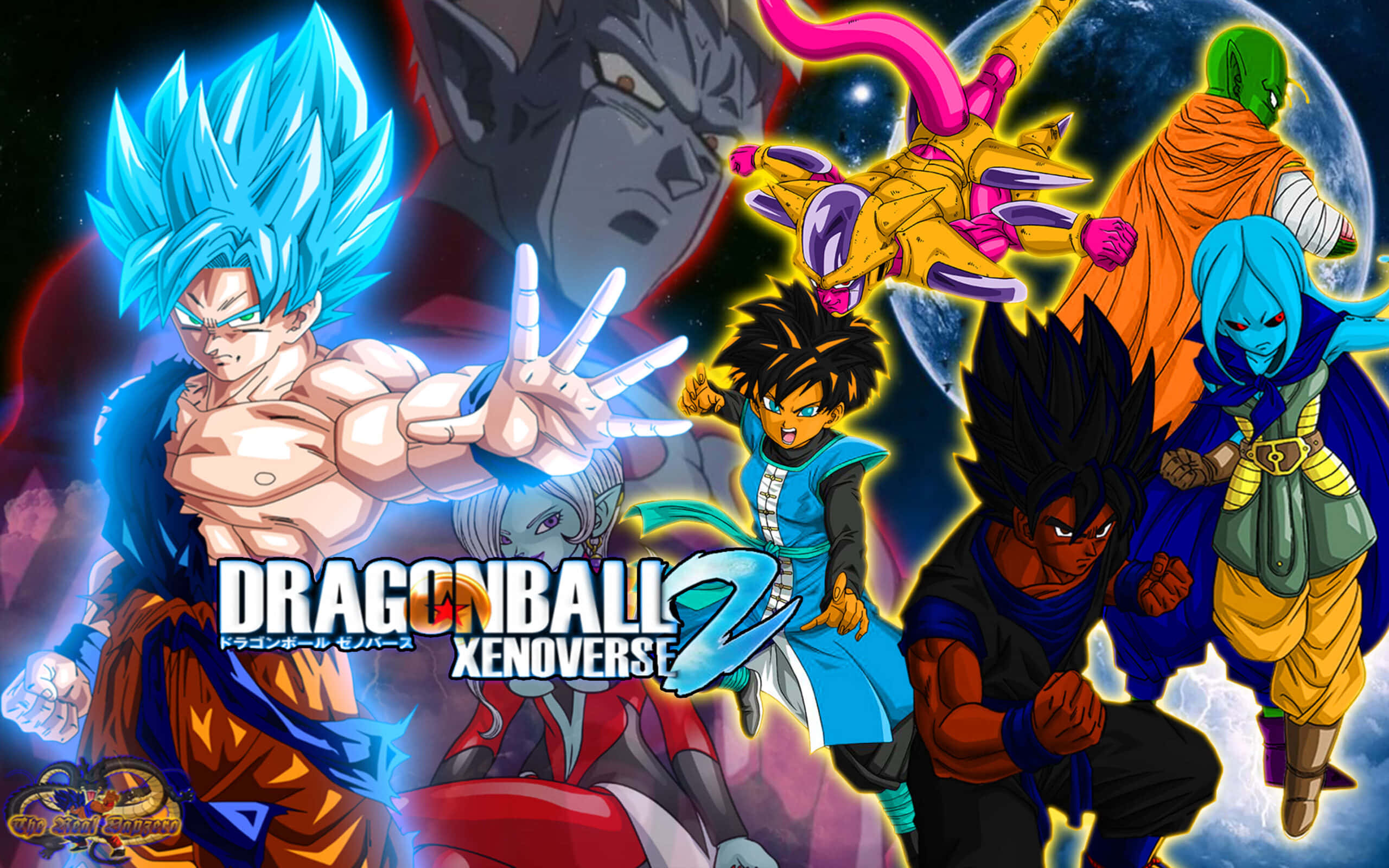 Dragon Ball Z Games 桌布 壁紙 — 來自《七龍珠超宇宙》的動態動漫角色在宇宙背景下以發光能量效果英勇地擺出姿勢。