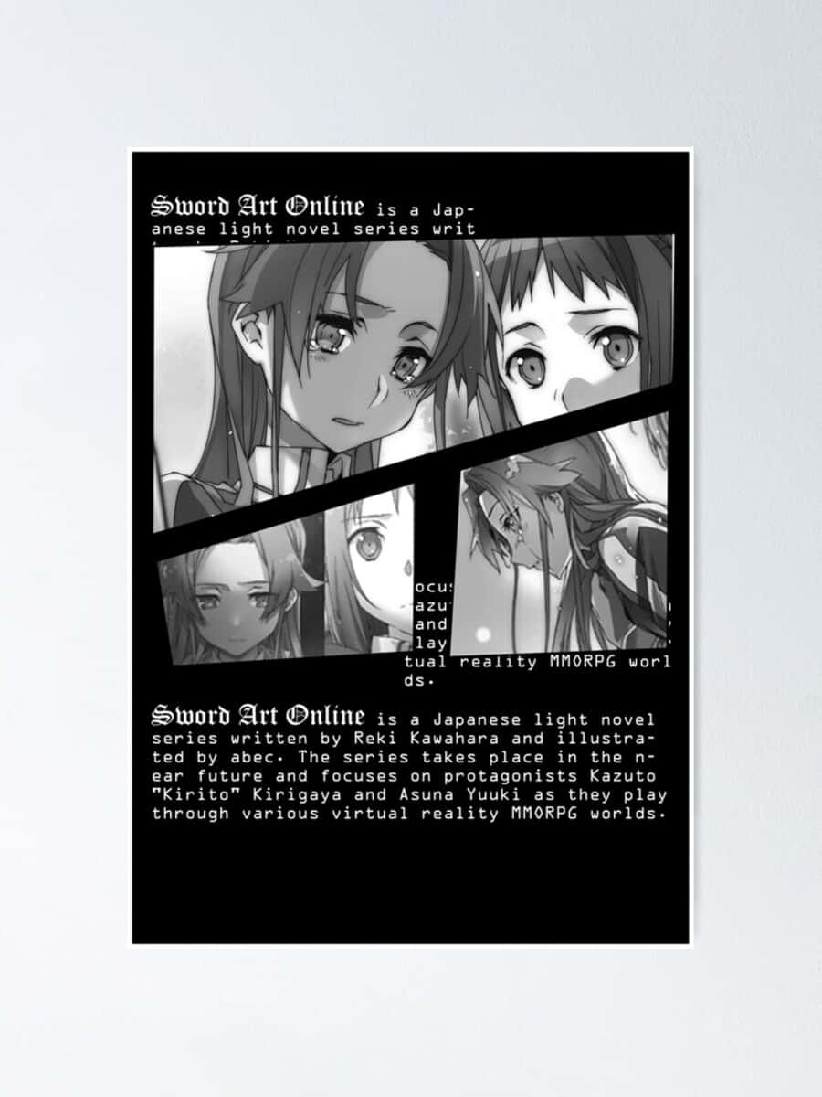 Tiese Shtolienen 桌布 壁紙 — 來自《刀劍神域》的黑白漫畫分鏡，以漫畫佈局展示富有表現力的動漫角色，並附有描述性文字。
