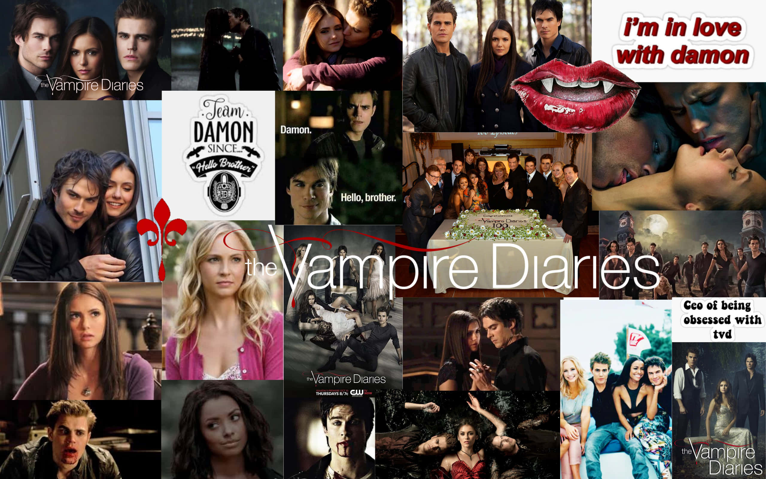 The Vampire Diaries iPhone 桌布 壁紙 — 來自《吸血鬼日記》的浪漫與戲劇性場景拼貼，角色處於親密而激烈的時刻。