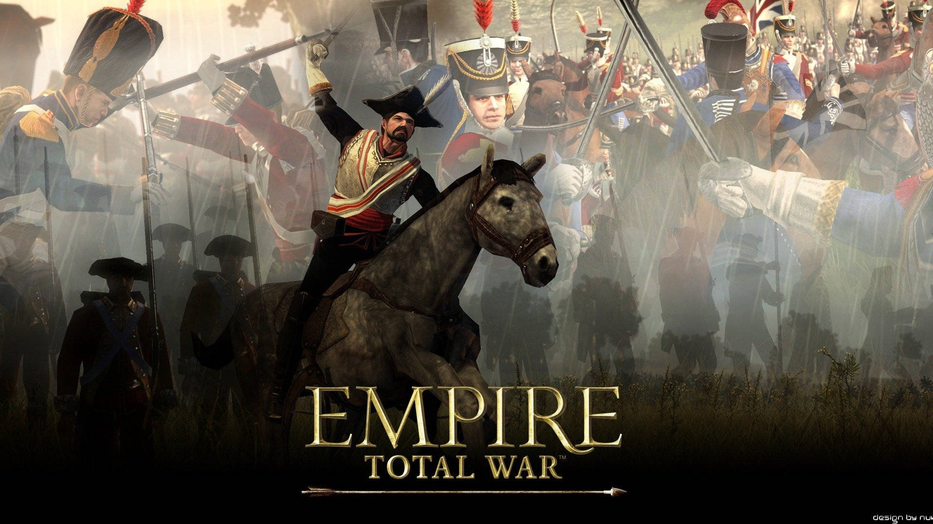 Total War 桌布 壁紙 — 來自《帝國：全軍破敵》的戲劇性戰鬥場景，中央騎馬指揮官正在集結身穿歷史軍服的部隊。