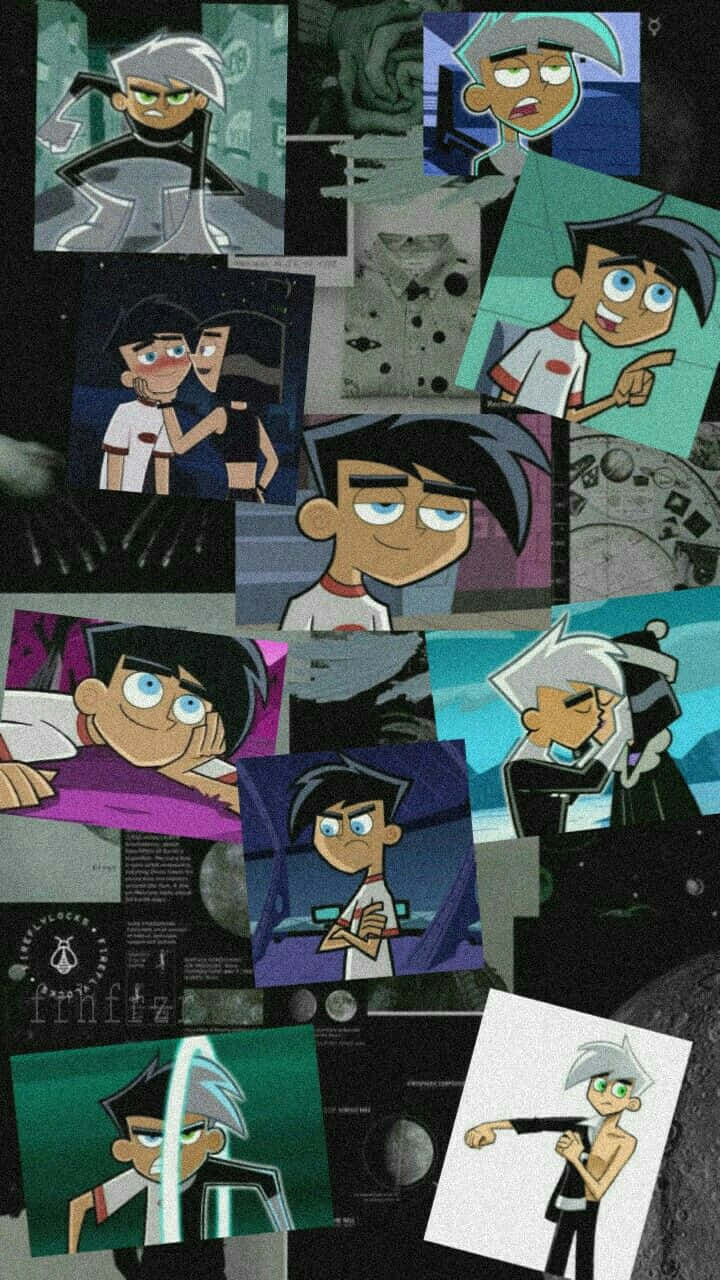 Danny Phantom 桌布 壁紙 — 來自《幻影丹尼》節目的動畫角色肖像拼貼，展現各種姿勢和表情。