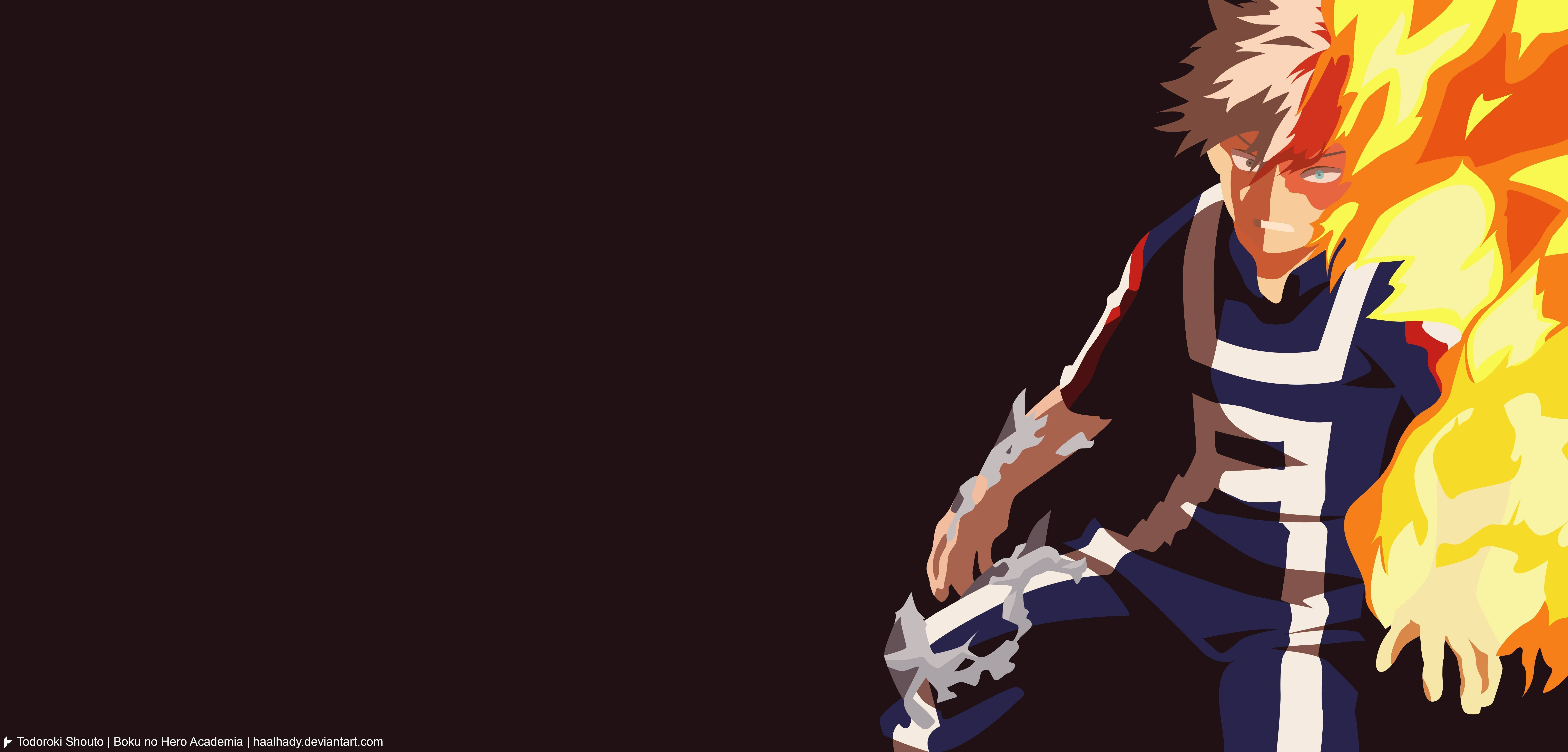 Todoroki 桌布 壁紙 — 來自《我的英雄學院》的動漫角色轟焦凍以動態姿勢站立，帶有火焰光環，背景為深色。