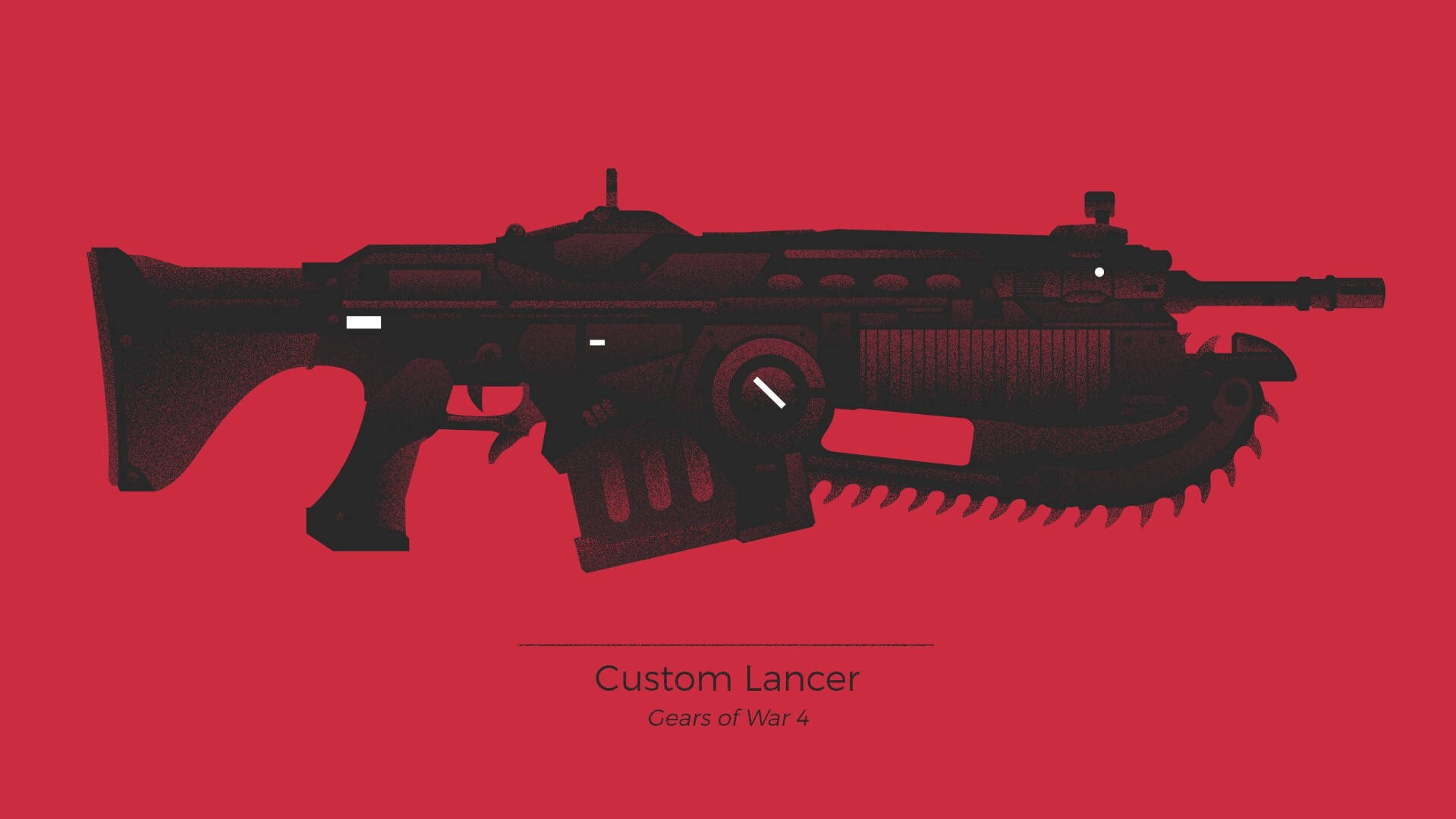 電玩遊戲 桌布 壁紙 — 來自《戰爭機器4》的時尚黑色Custom Lancer武器，在搶眼的紅色背景上以極簡設計脫穎而出。