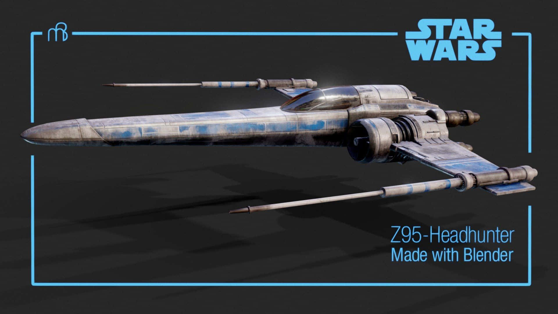 The Z-95 Headhunter 桌布 壁紙 — 來自《星際大戰》的風化藍銀色 Z95 Headhunter 星際戰鬥機，在黑暗背景上帶有發光藍色邊框和文字。