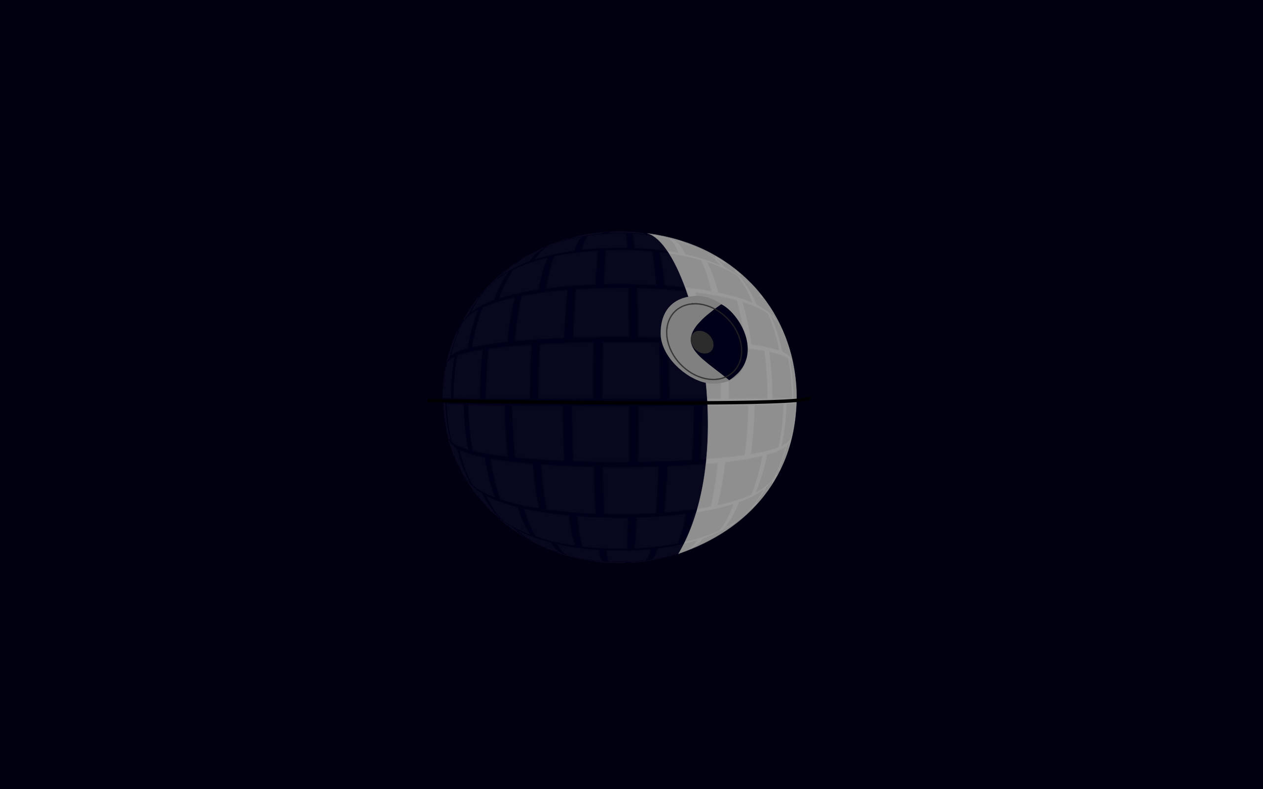 Minimalist iPad 桌布 壁紙 — 來自《星際大戰》的鮮明死星在深邃的黑色虛空中微弱發光，一半被陰影籠罩，一半被微妙的內部光芒照亮。