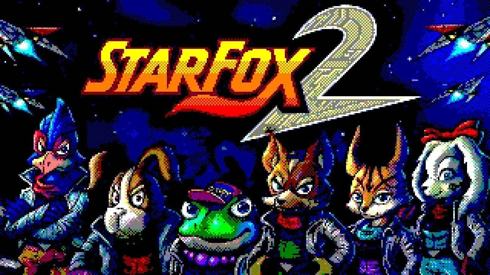 Star Fox 桌布 壁紙 — 來自《星際火狐2》的像素藝術角色，在星光閃爍的太空背景下英勇站立，伴隨著發光的飛船。