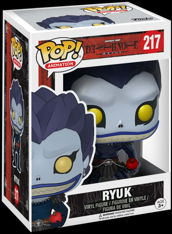 Death Note Ryuk 桌布 壁紙 — 來自《死亡筆記本》的琉克 Funko Pop! 軟膠公仔，在盒裝包裝中手持一個紅蘋果。