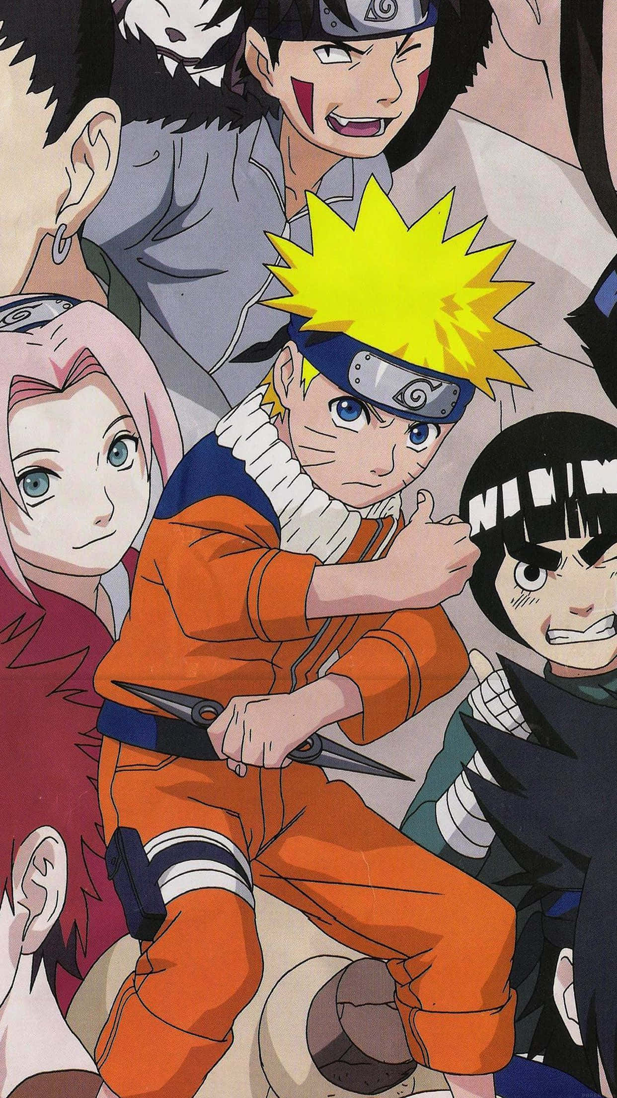 Naruto's Friend 桌布 壁紙 — 來自《火影忍者》的動漫角色以堅定的表情和鮮豔的橙色服裝動態擺姿勢。