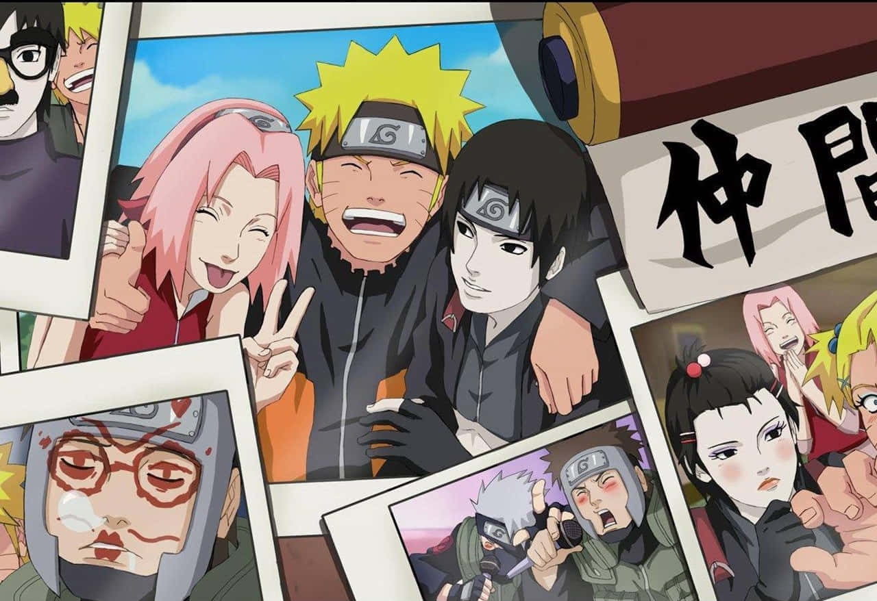 Team 7 Naruto 桌布 壁紙 — 來自《火影忍者》系列的動畫照片拼貼，展現歡樂與緊張的時刻。