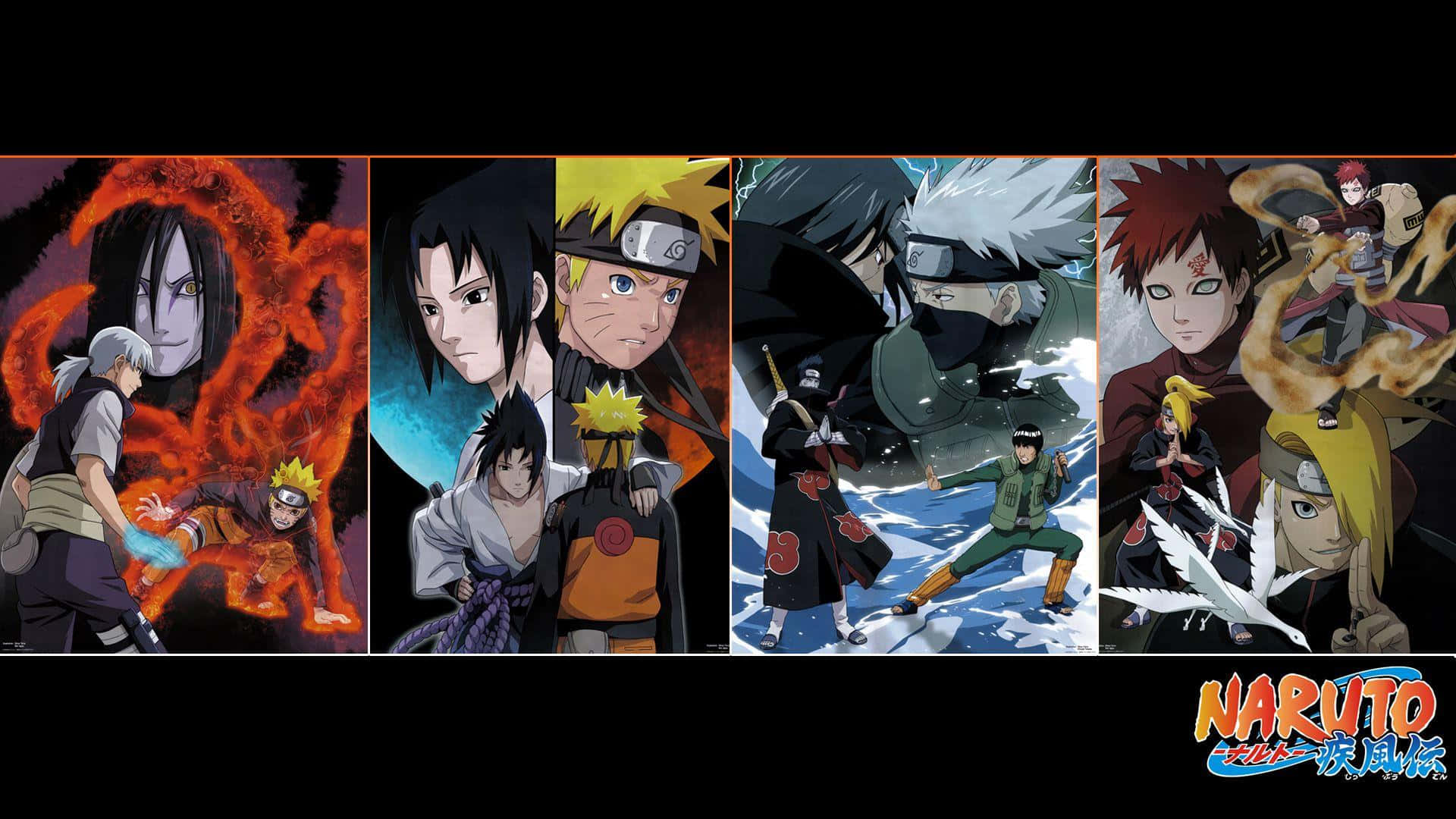 Naruto Manga 桌布 壁紙 — 來自《火影忍者疾風傳》的動態動漫角色，在充滿動作的場景中擺出姿勢，帶有火熱的查克拉和戲劇性的燈光。