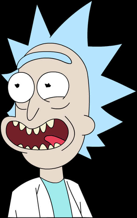 Rick Sanchez 桌布 壁紙 — 來自《瑞克和莫蒂》的瑞克·桑切斯，擁有尖刺藍色頭髮和狂野的眼睛，對著黑色背景尖叫。