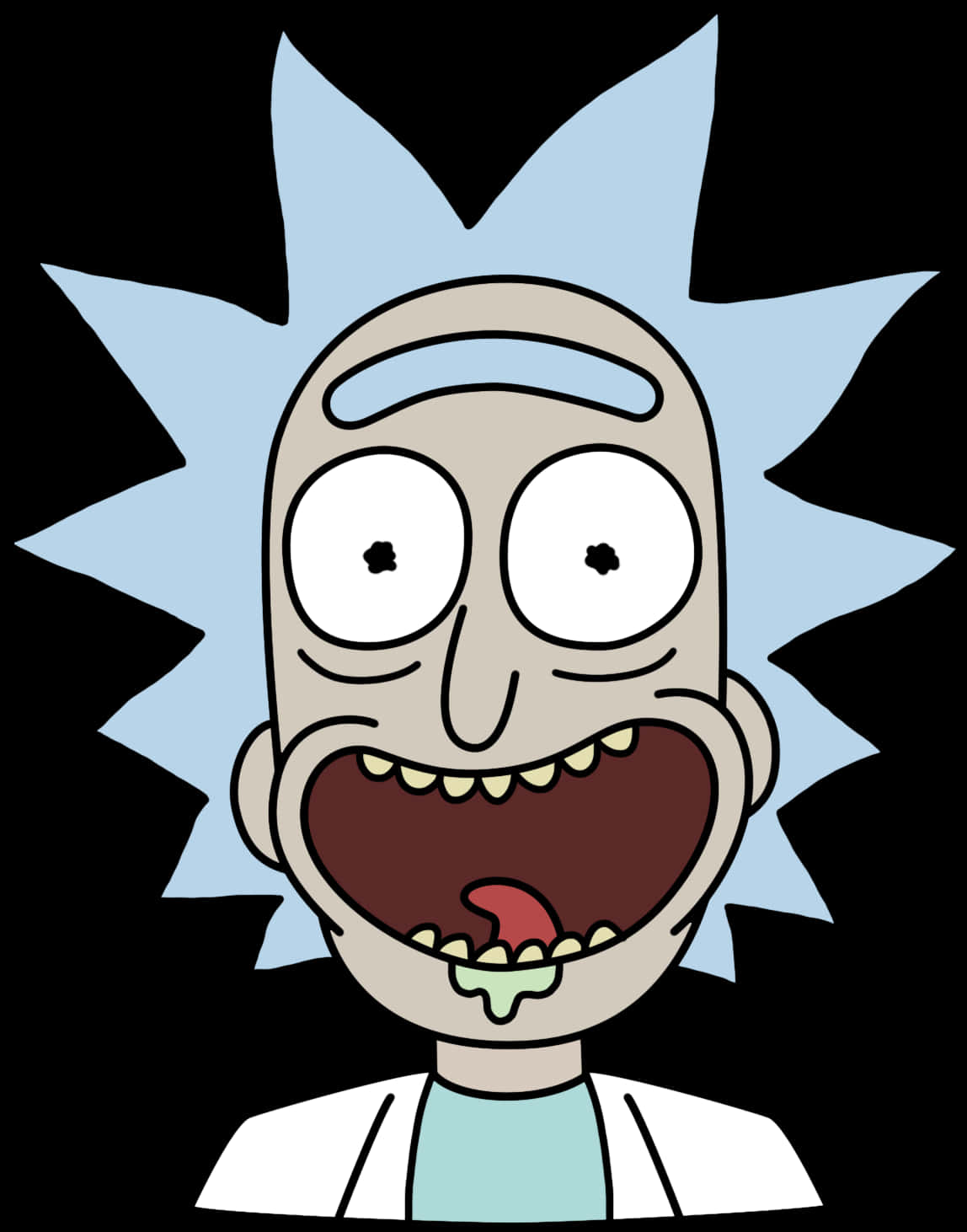 Rick Sanchez 桌布 壁紙 — 來自《瑞克和莫蒂》的瑞克·桑切斯，擁有尖刺藍色頭髮和大眼睛，在黑色背景前尖叫。