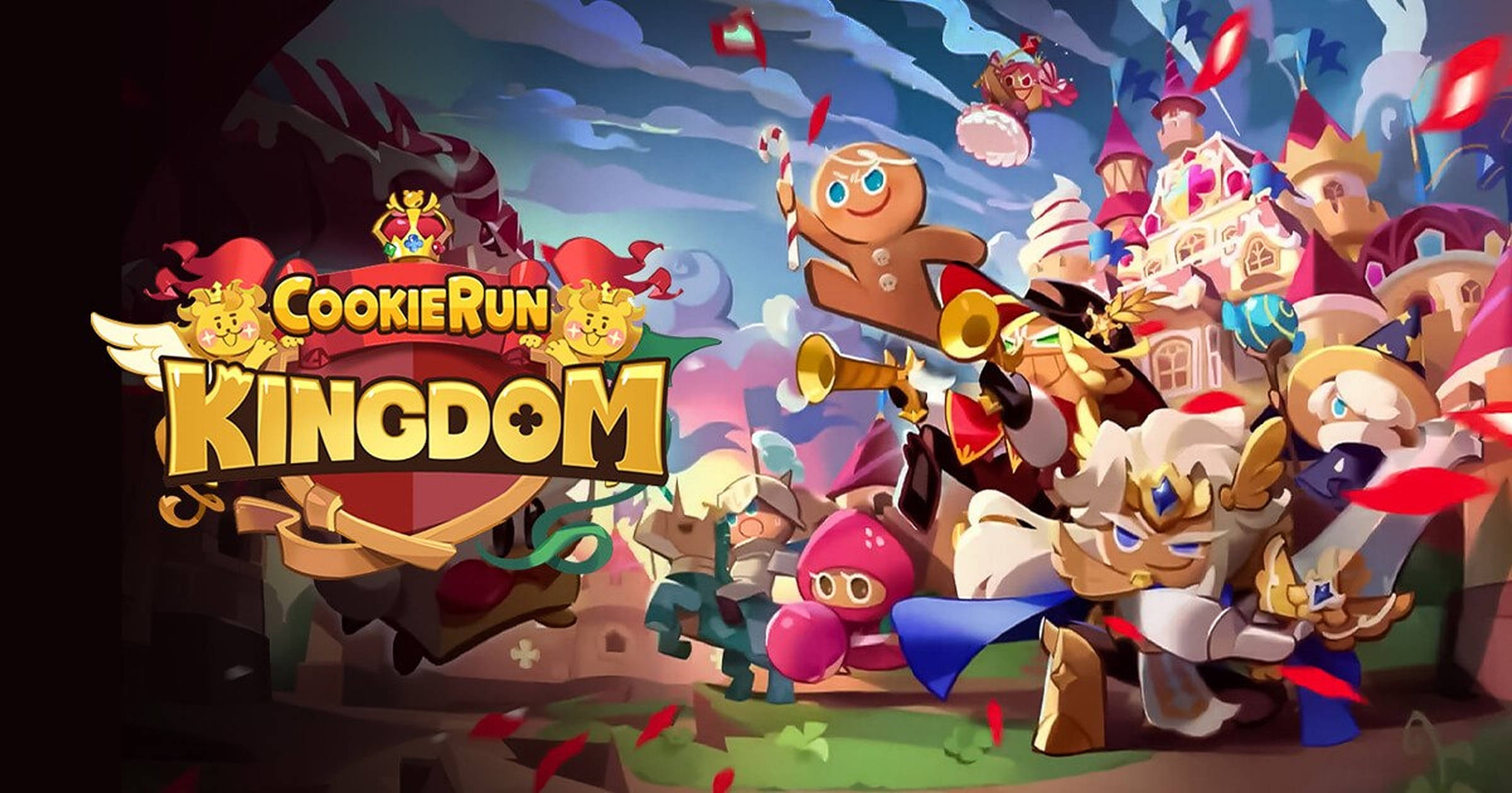 Cookie Run 桌布 壁紙 — 來自《跑跑薑餅人：王國》的充滿活力的數位藝術場景，餅乾角色們身處一個以糖果為主題建築的奇幻王國。