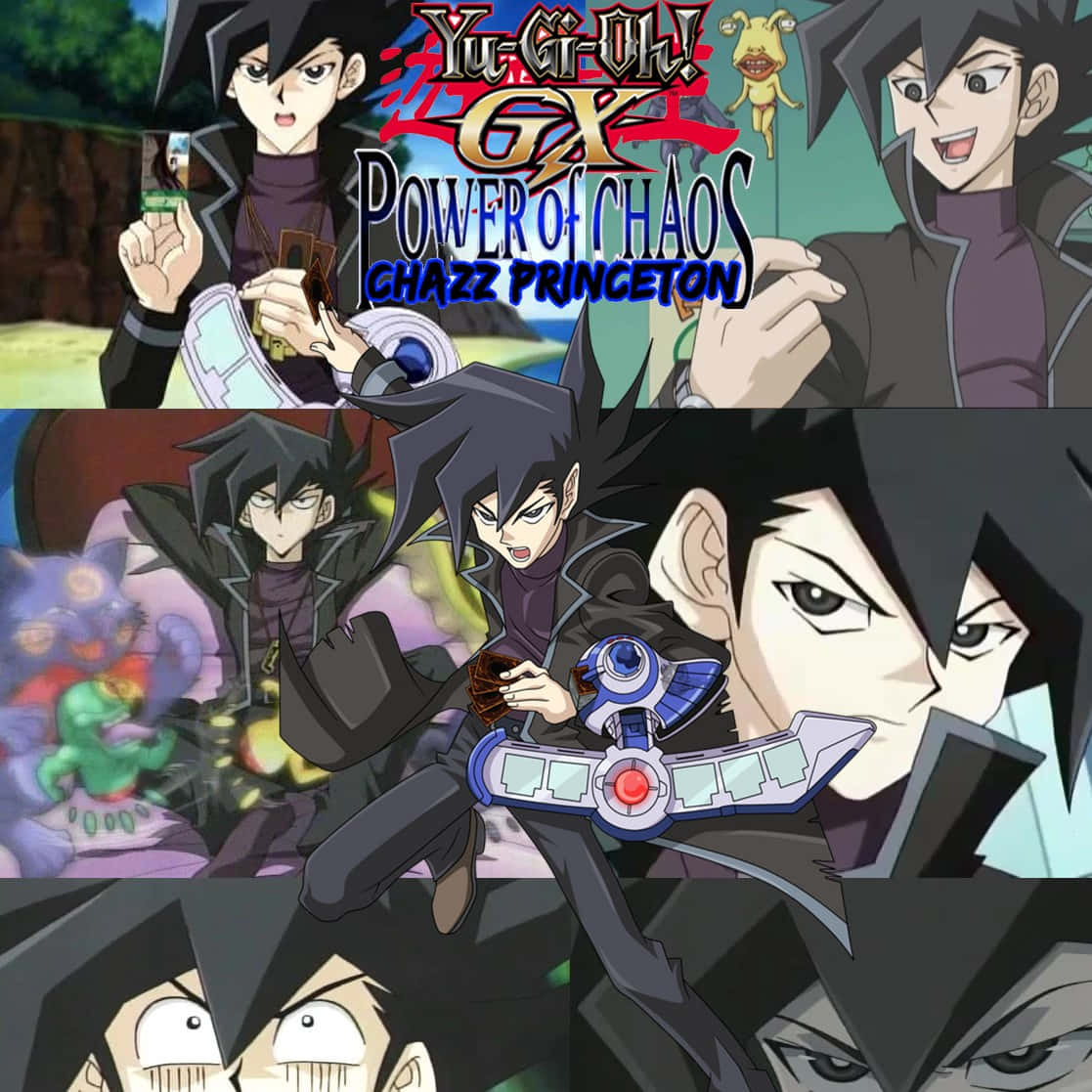 Chazz Princeton 桌布 壁紙 — 來自《遊戲王GX》的動畫角色Chazz Princeton的拼貼畫，他揮舞著決鬥盤，表情激烈，召喚怪獸。