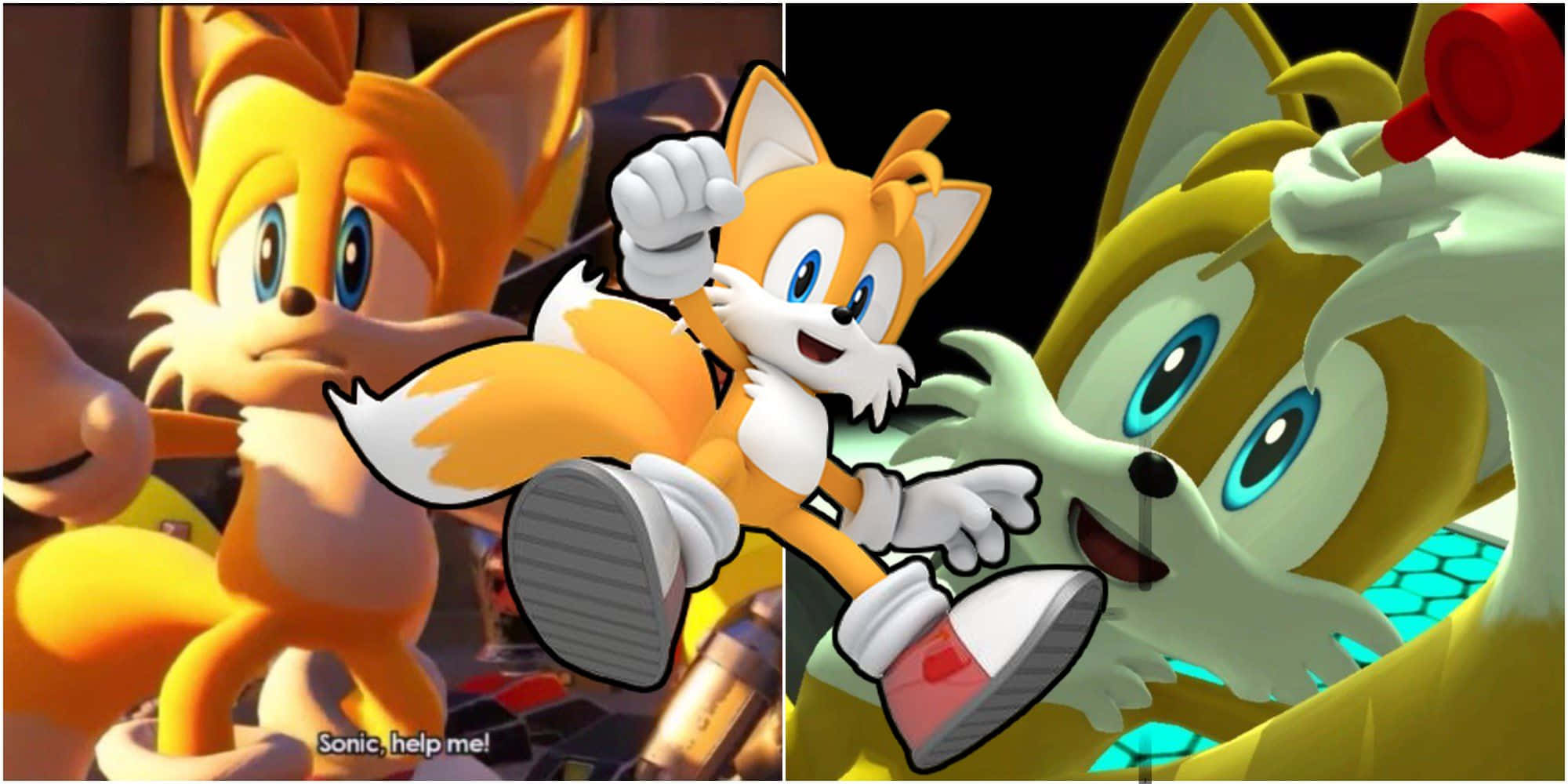 Tails 桌布 壁紙 — 來自《音速小子》的塔爾斯與納克魯斯以動態3D渲染姿勢呈現，表情豐富，色彩鮮豔。