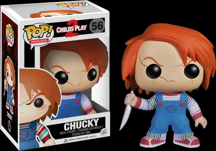 Toy 桌布 壁紙 — 來自《鬼娃回魂2》的Chucky Funko Pop! 乙烯基公仔站在其盒子旁邊，手持刀，背景為黑色。