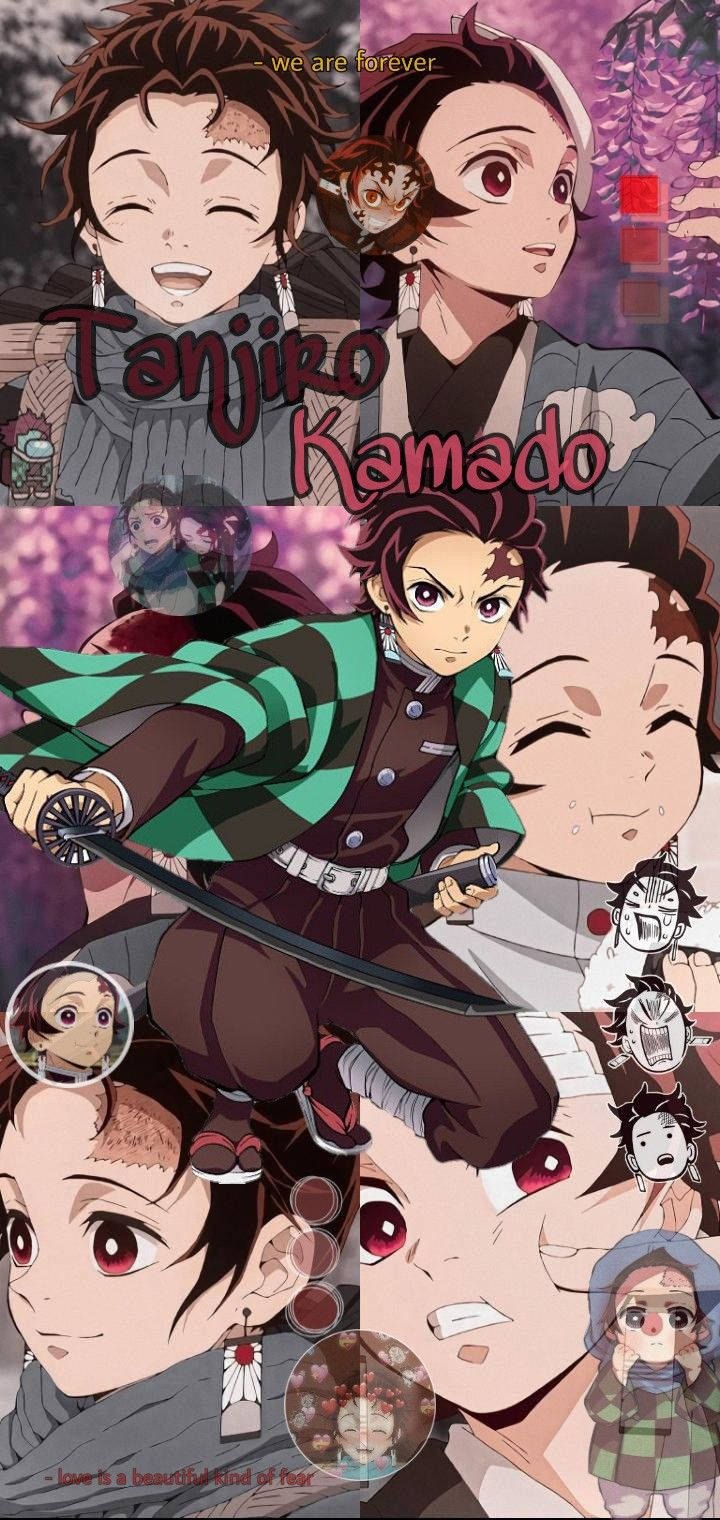 動漫男孩 桌布 壁紙 — 來自《鬼滅之刃》的動畫角色，帶有鮮豔的紫色背景和情感表達。