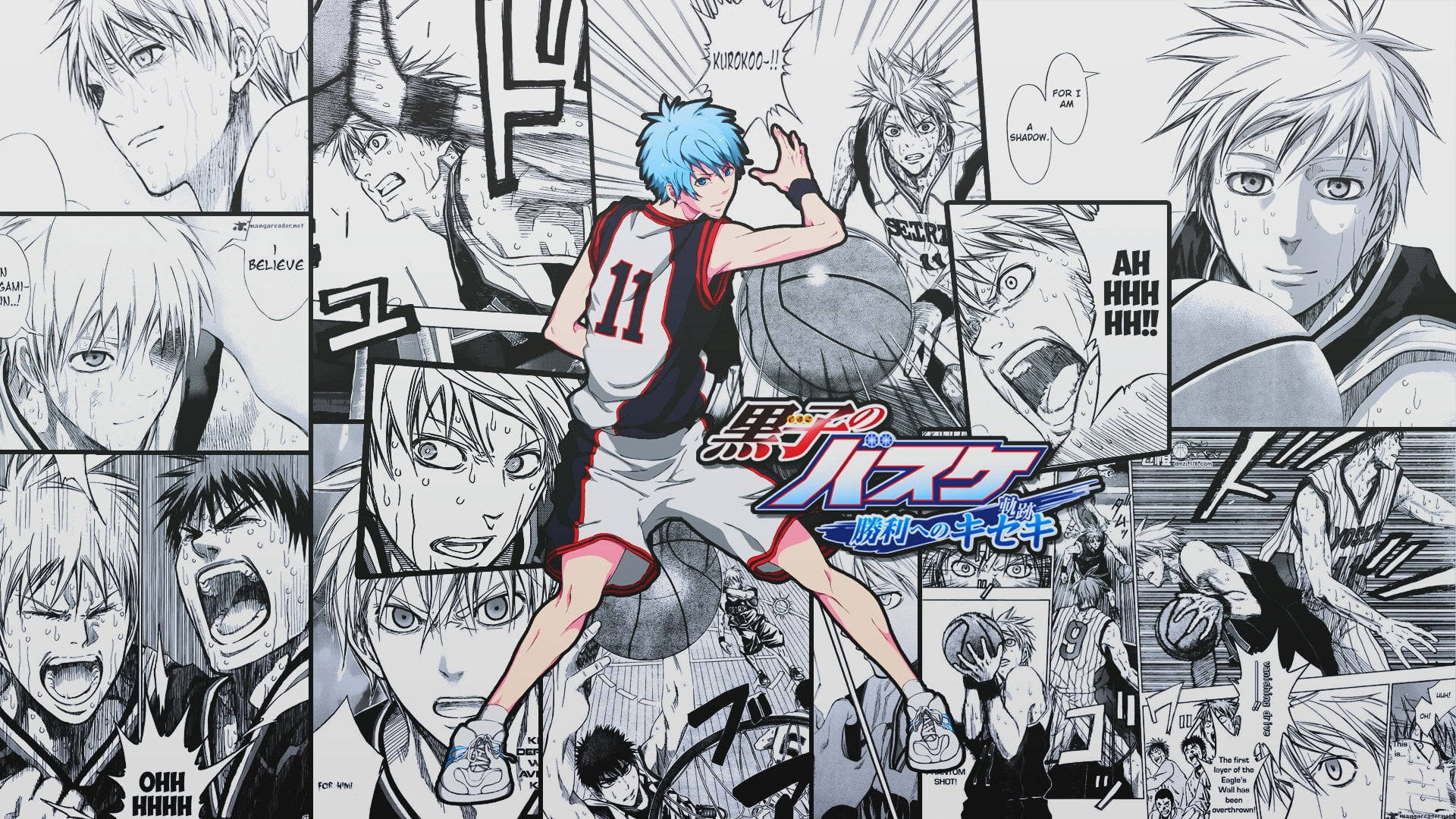 Kuroko No Basket 桌布 壁紙 — 來自《黑子的籃球》的動態漫畫分鏡，展現了激烈的籃球動作、富有表現力的角色和大膽的線條。