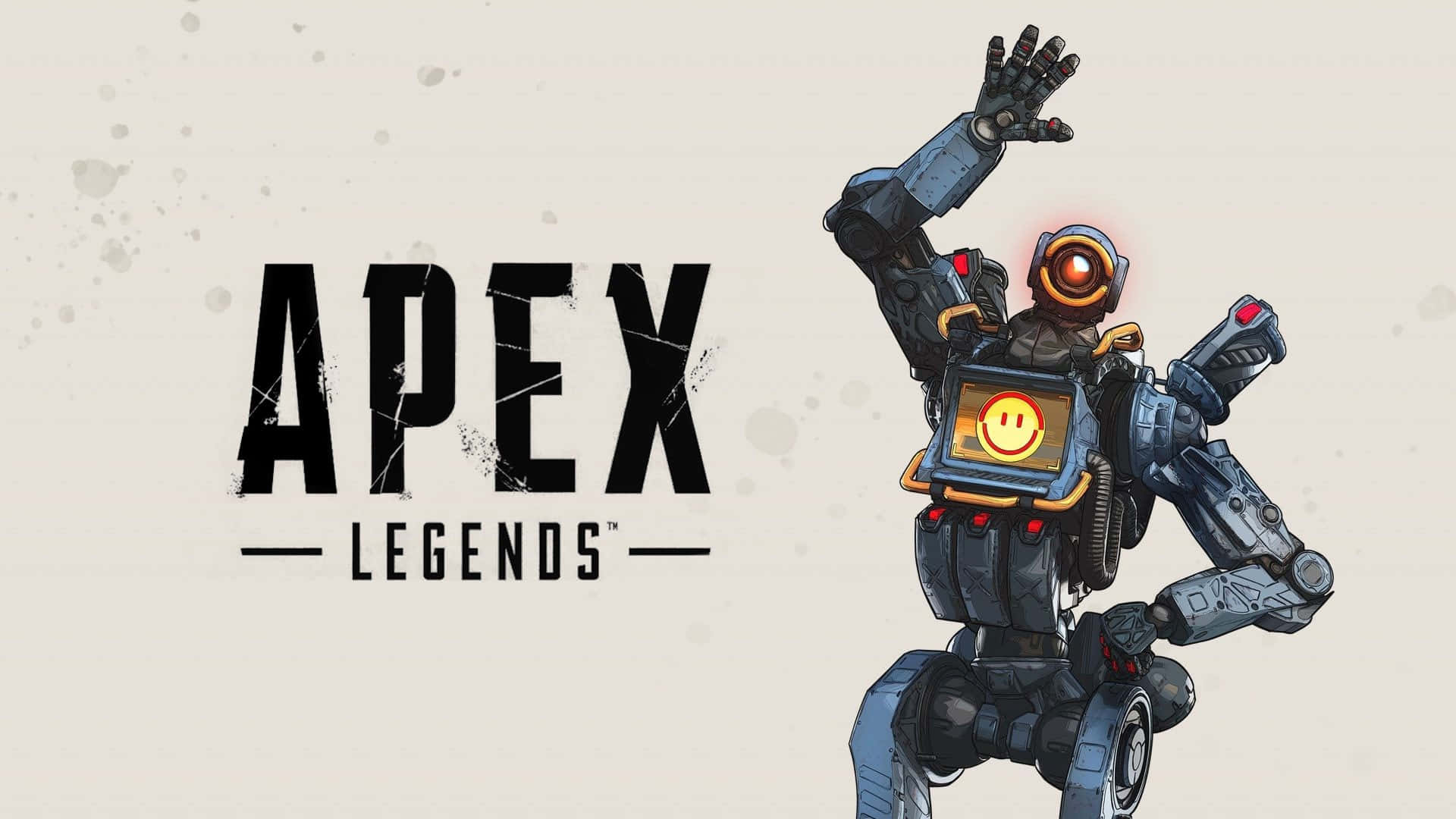 Apex Legends Logo 桌布 壁紙 — 來自Apex Legends的開朗機器人角色，一手揮舞，一手拿著發光的笑臉裝置。
