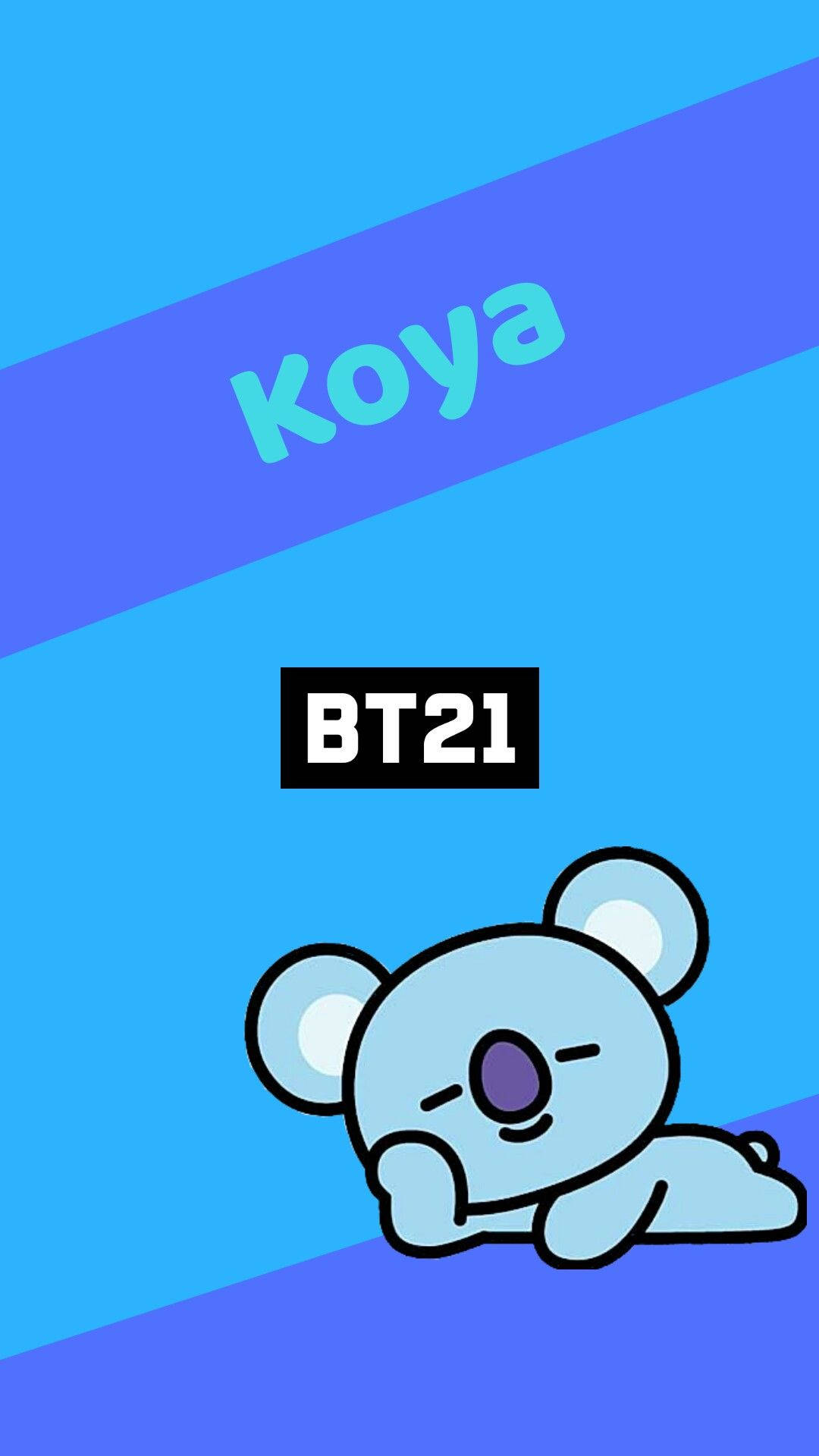 Koya 桌布 壁紙 — 來自BT21的可愛藍色卡通無尾熊角色Koya在漸變藍色背景上休息。
